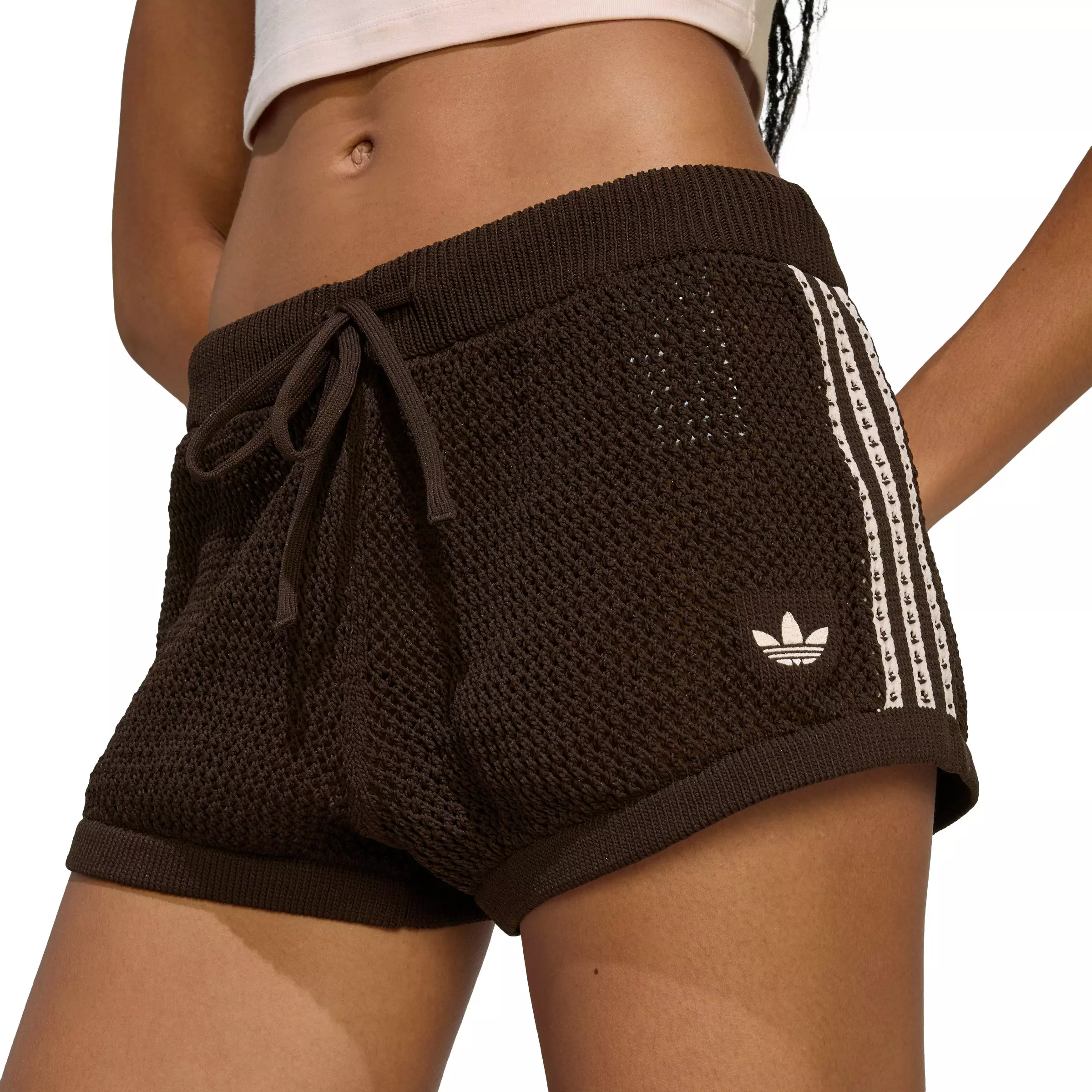 adidas Originals Women's Knitted Crochet Shorts-Brown - BROWN