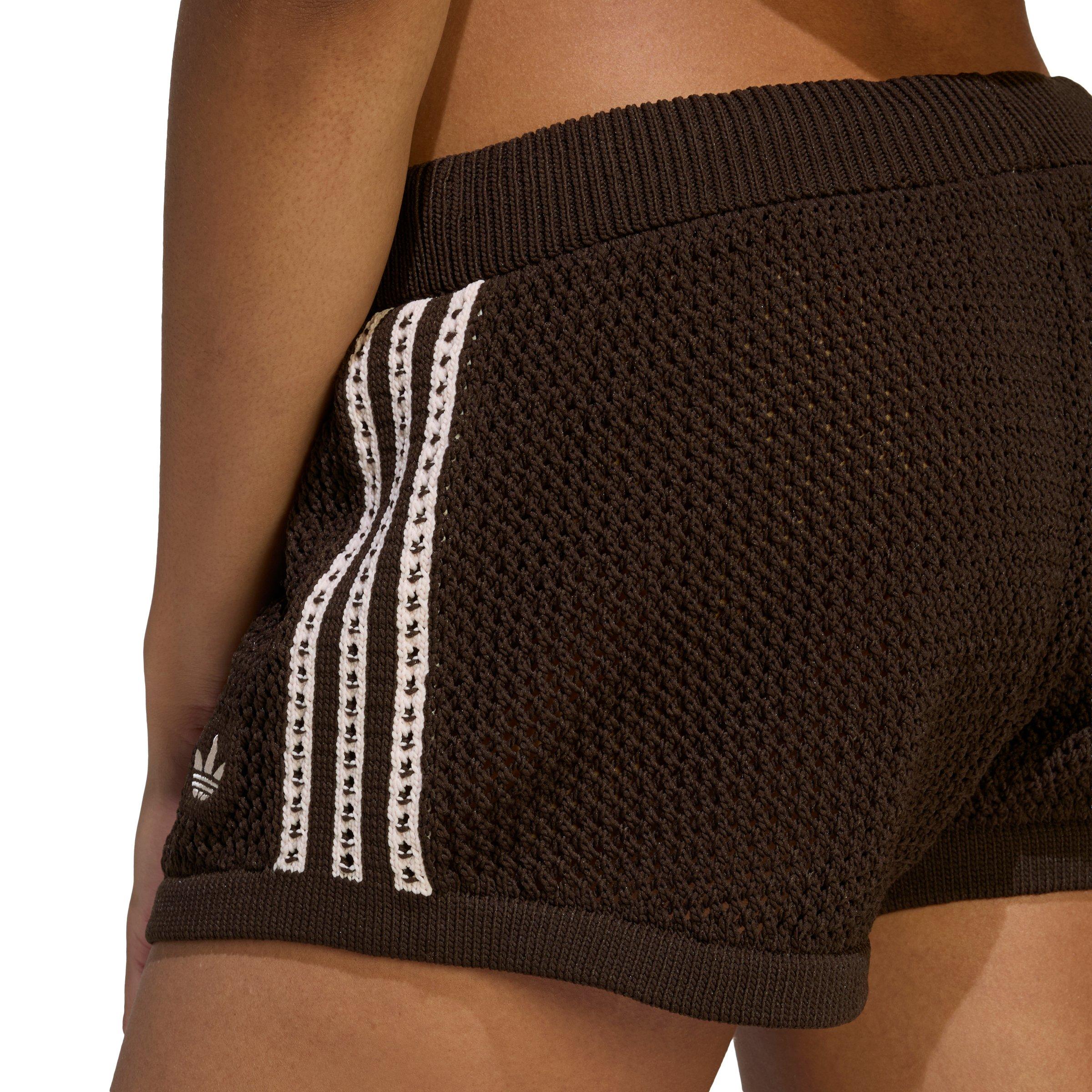 adidas Originals Women's Knitted Crochet Shorts-Brown - BROWN Thumbnail View 4