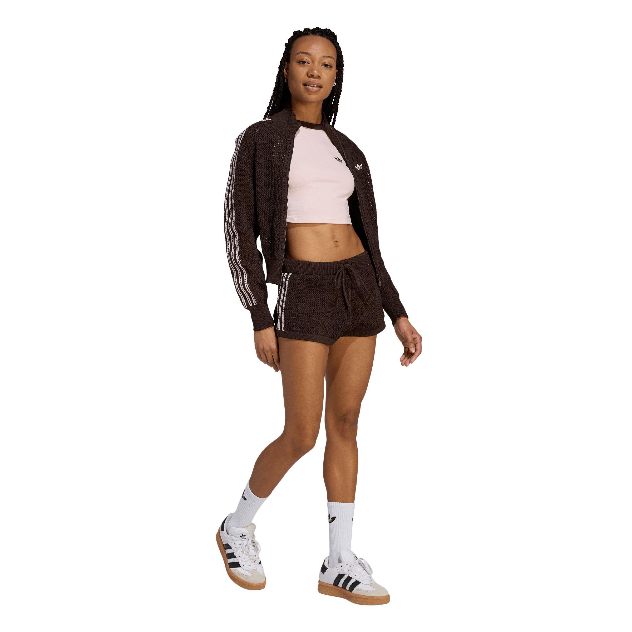 adidas Originals Women's Knitted Crochet Shorts-Brown - BROWN Thumbnail View 5