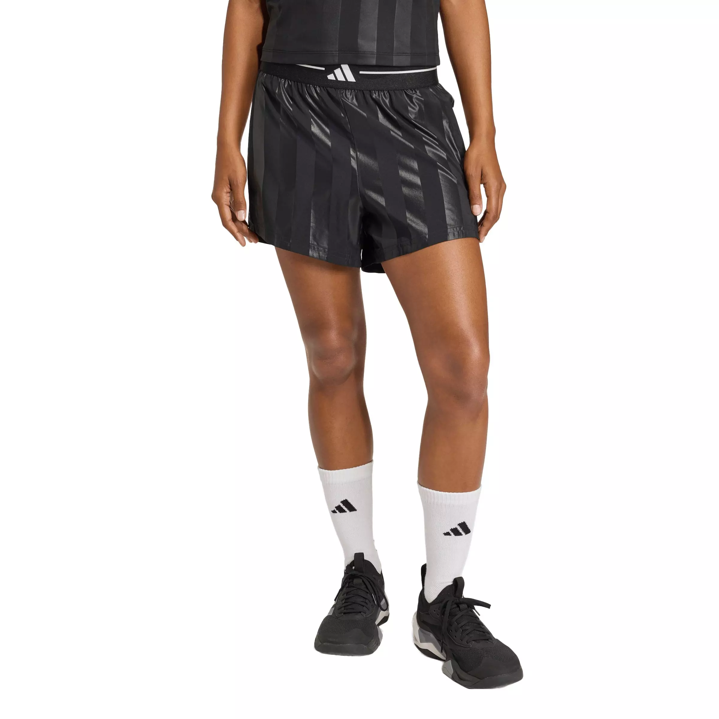 adidas Women's Hyperglam 3-Stripes Emboss Woven Shorts - Black - BLACK