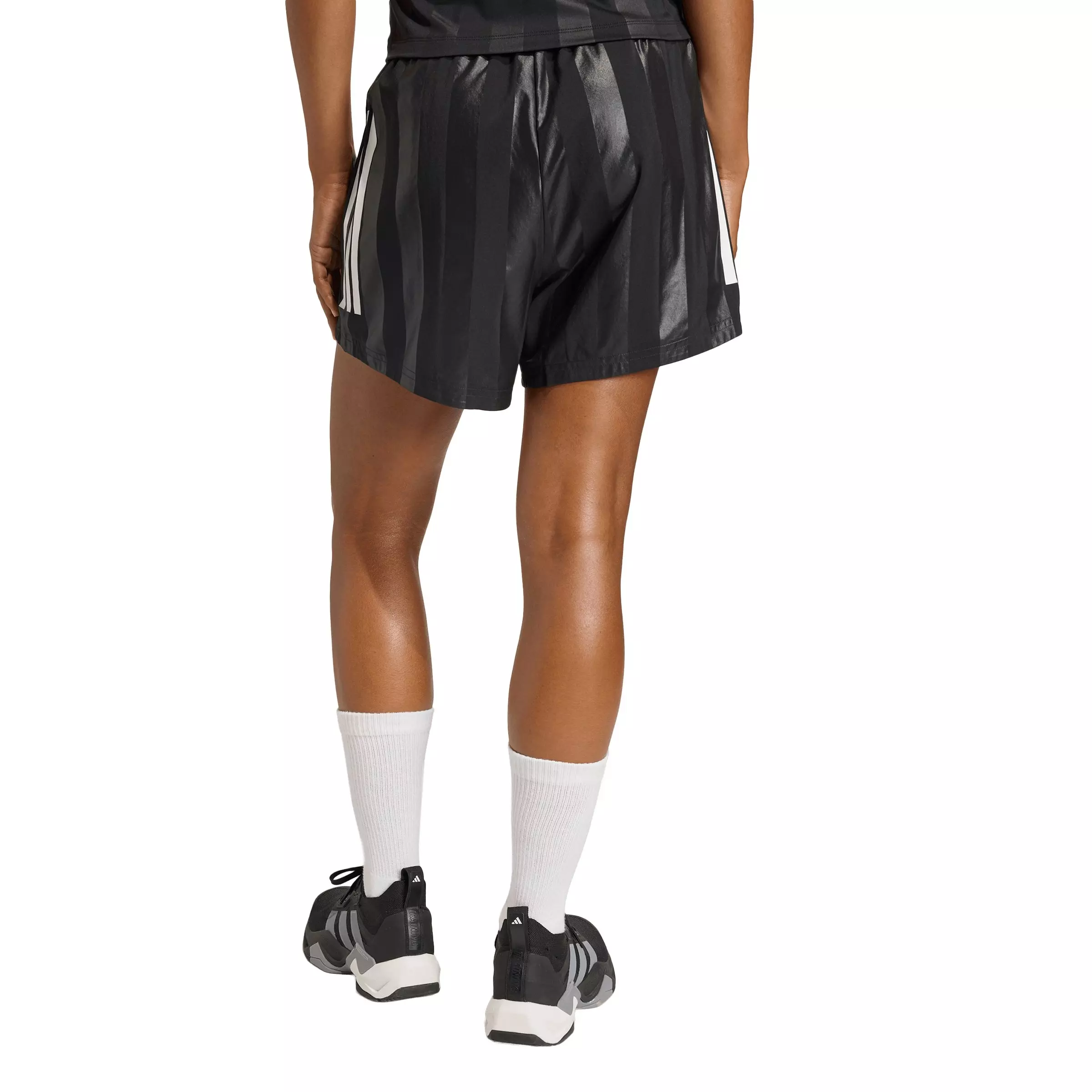 adidas Women's Hyperglam 3-Stripes Emboss Woven Shorts-Black - BLACK