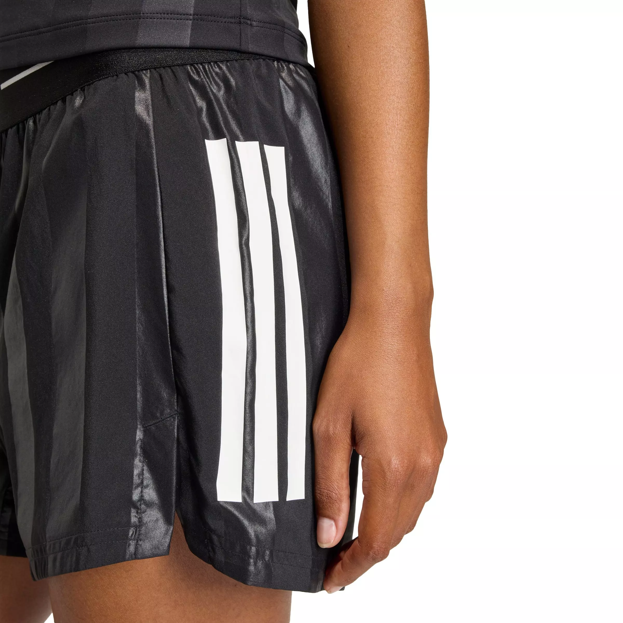 adidas Women's Hyperglam 3-Stripes Emboss Woven Shorts - Black - BLACK