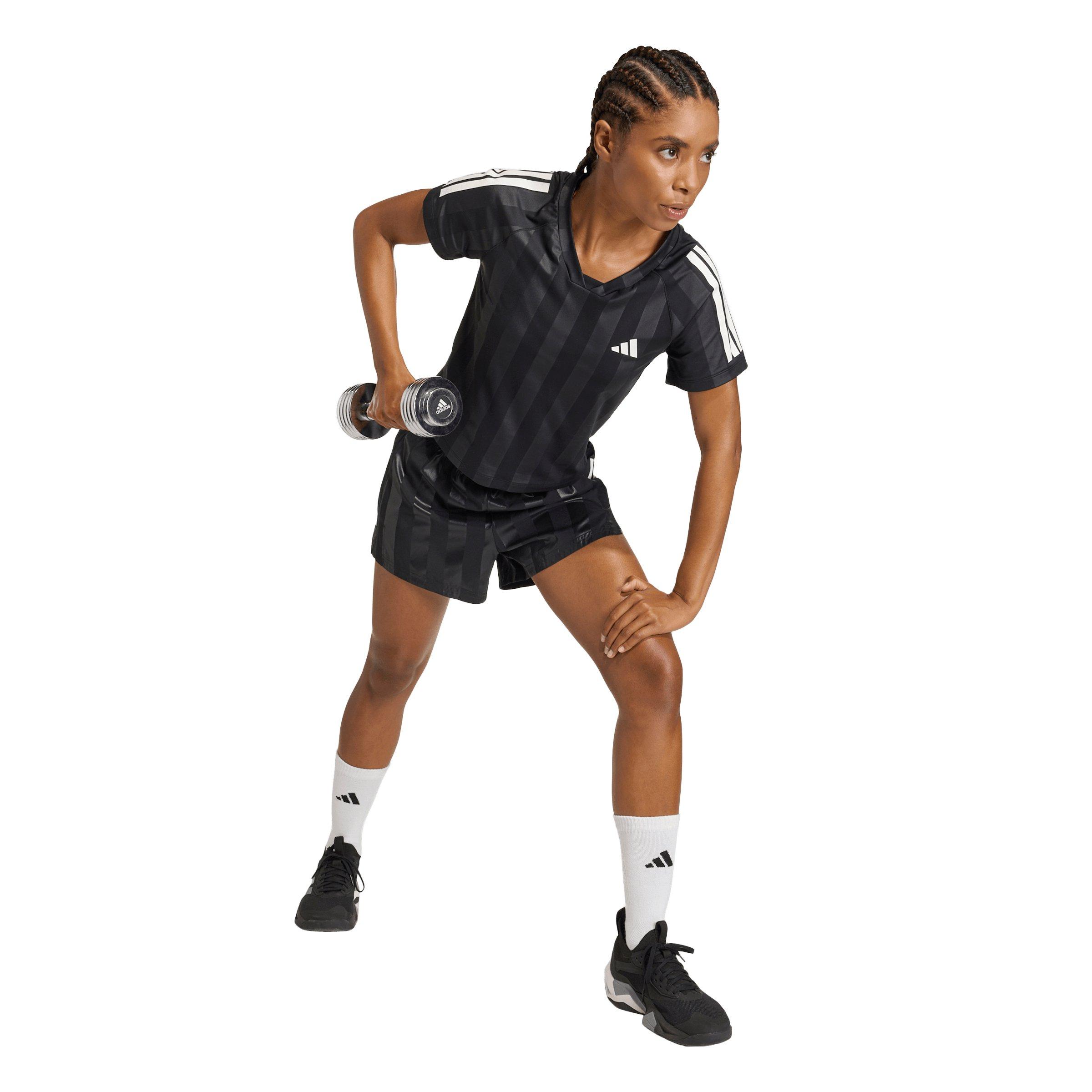 adidas Women's Hyperglam 3-Stripes Emboss Woven Shorts - Black - BLACK Thumbnail View 5