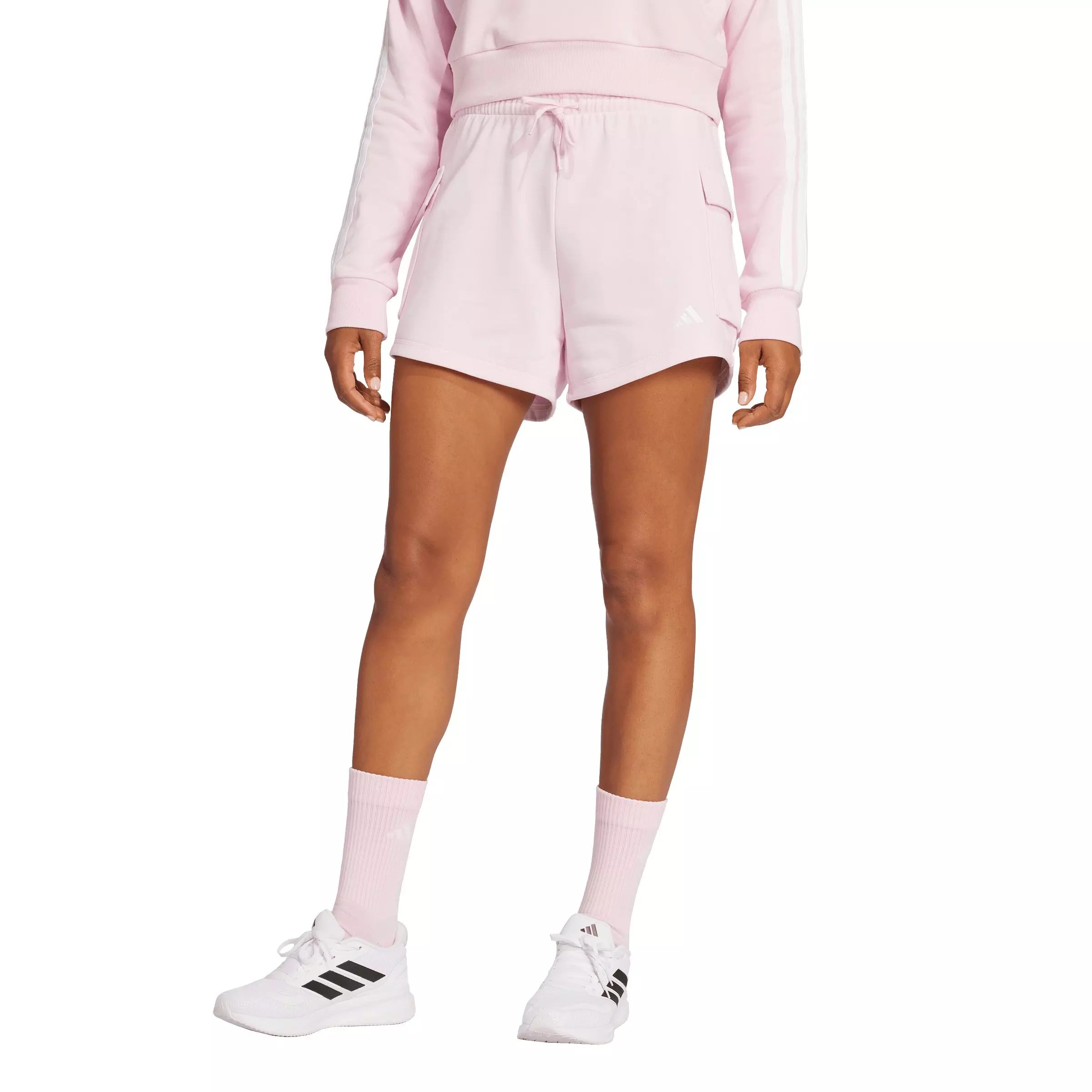 adidas Women's Essentials Small Logo French Terry Cargo Shorts - Pink - PINK