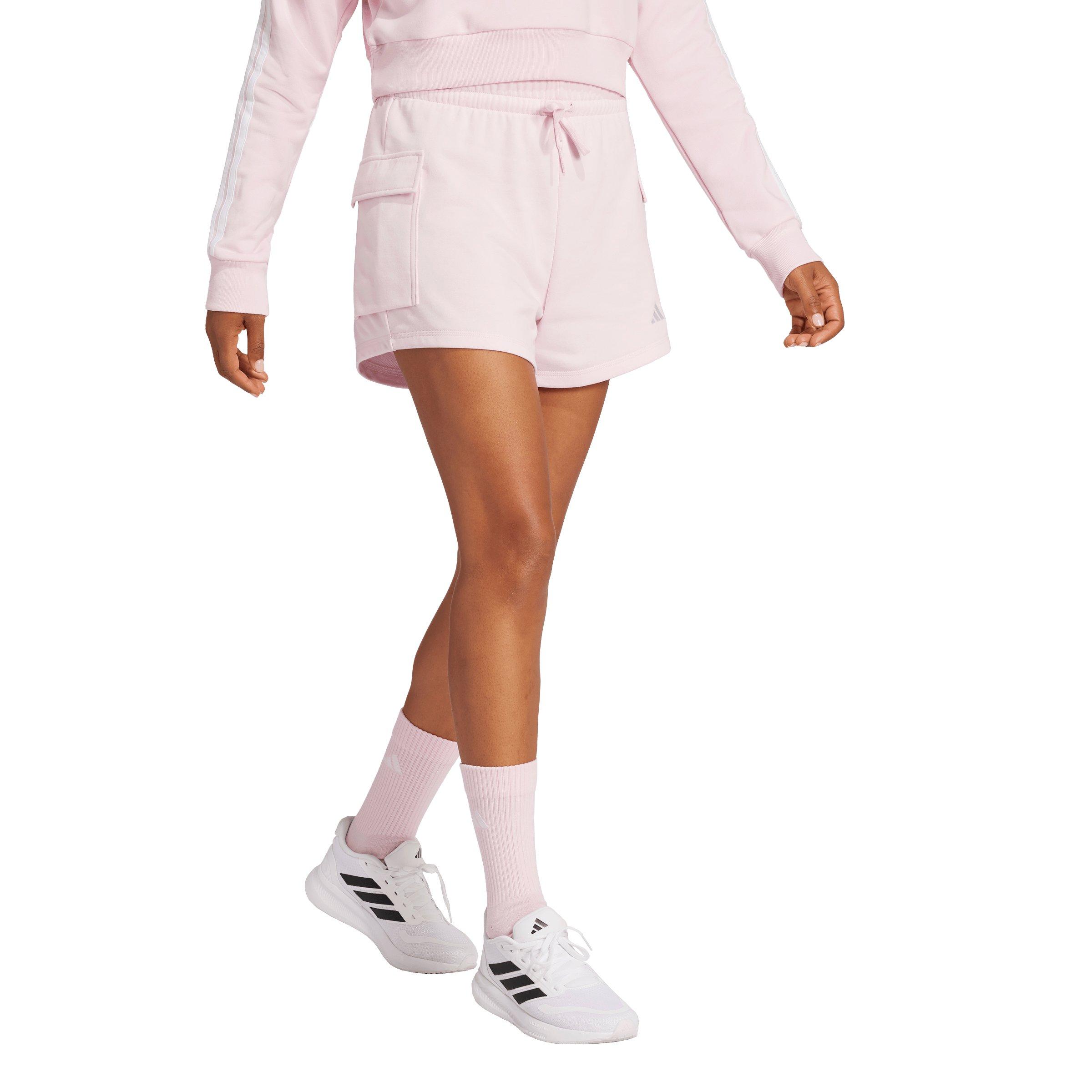 adidas Women's Essentials Small Logo French Terry Cargo Shorts - Pink - PINK Thumbnail View 5