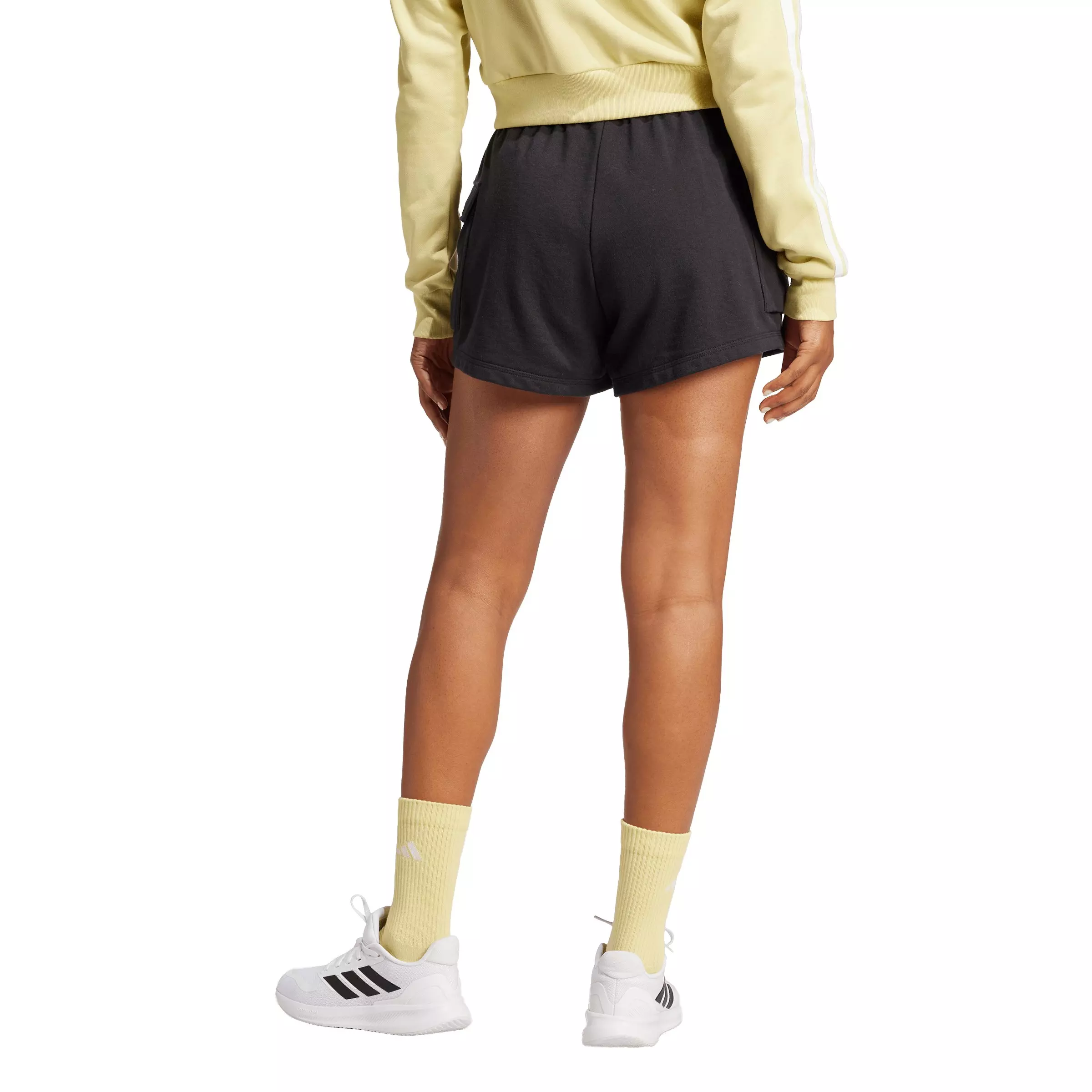 adidas Women's Essentials Small Logo French Terry Cargo Shorts - Black - BLACK