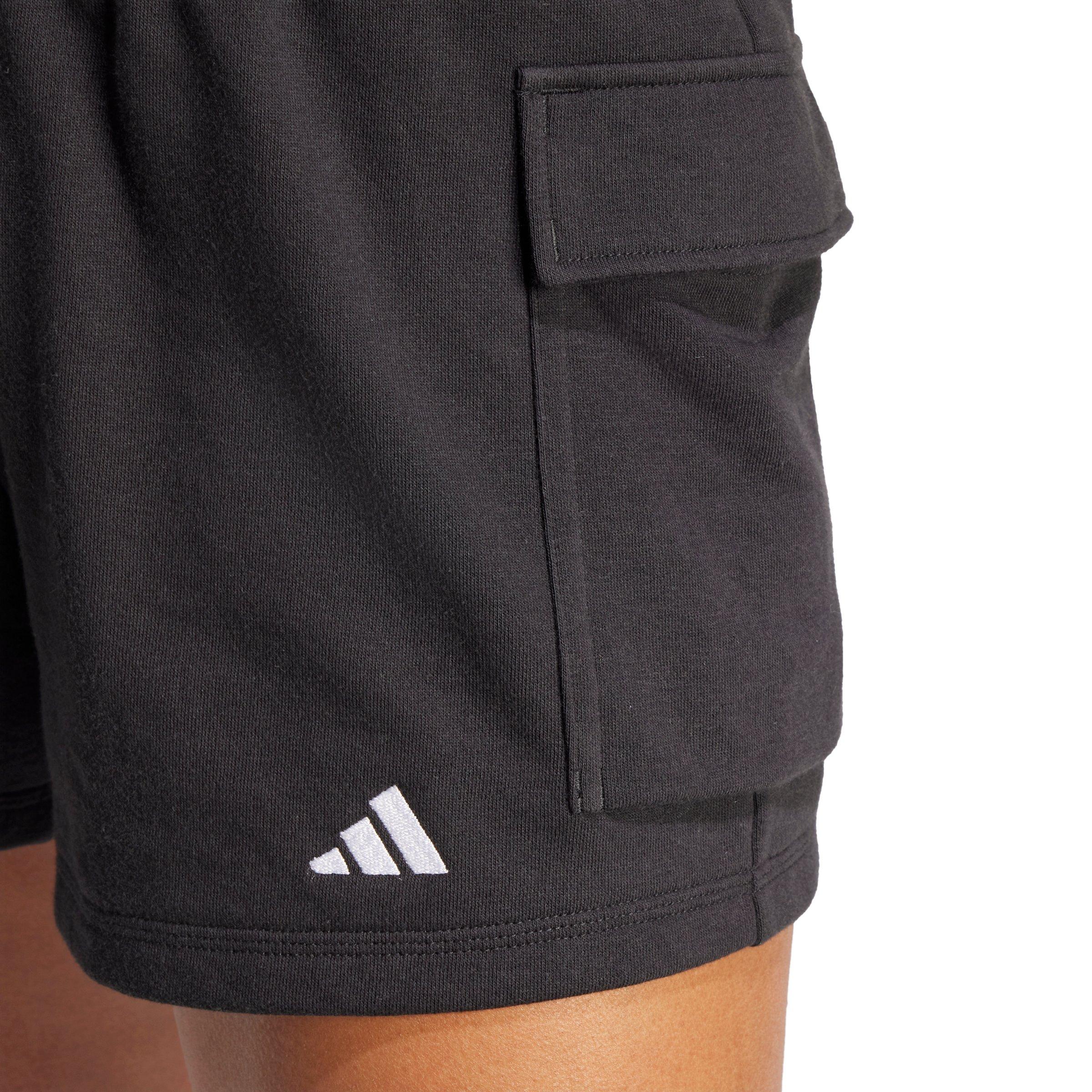 adidas Women's Essentials Small Logo French Terry Cargo Shorts - Black - BLACK Thumbnail View 3