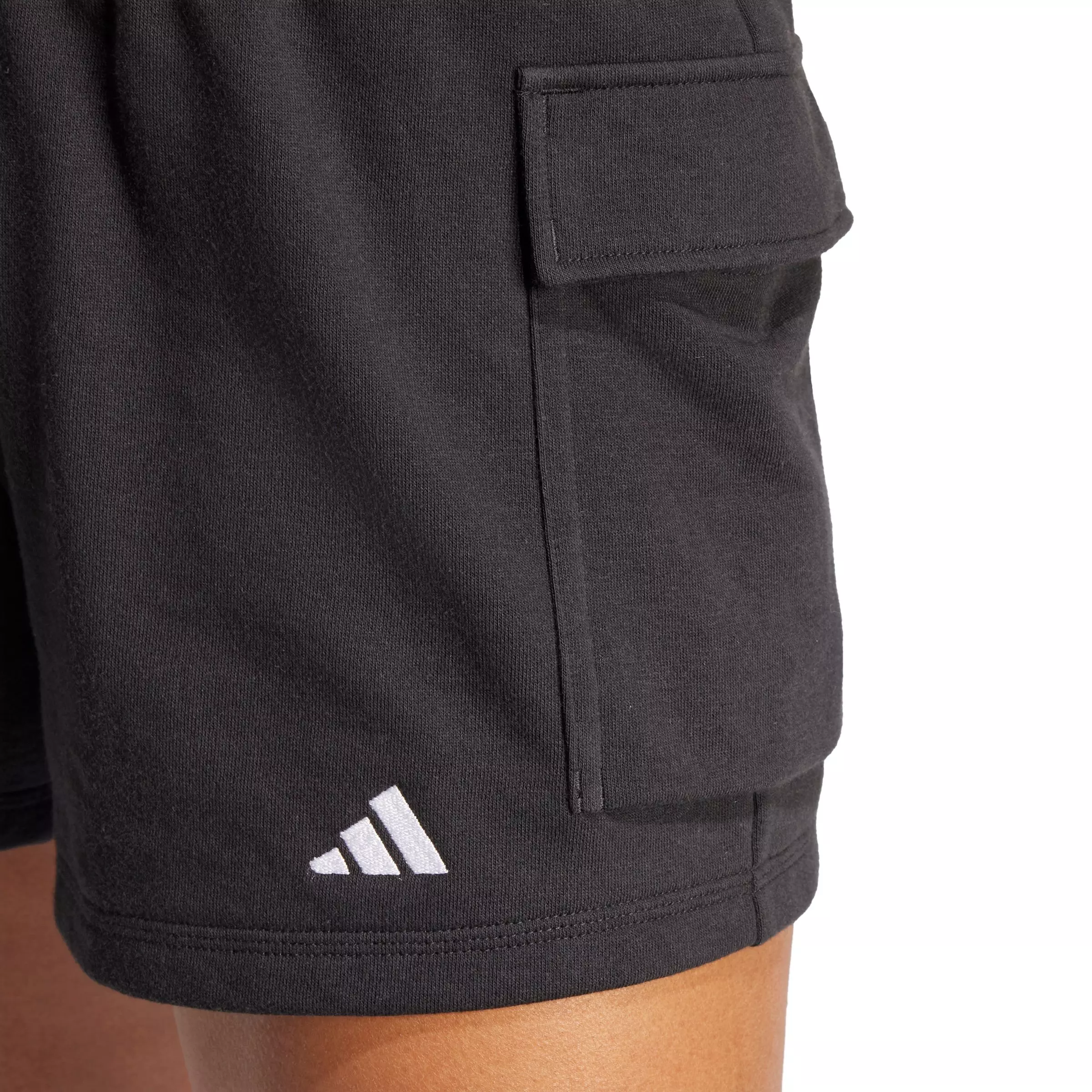 adidas Women's Essentials Small Logo French Terry Cargo Shorts - Black - BLACK