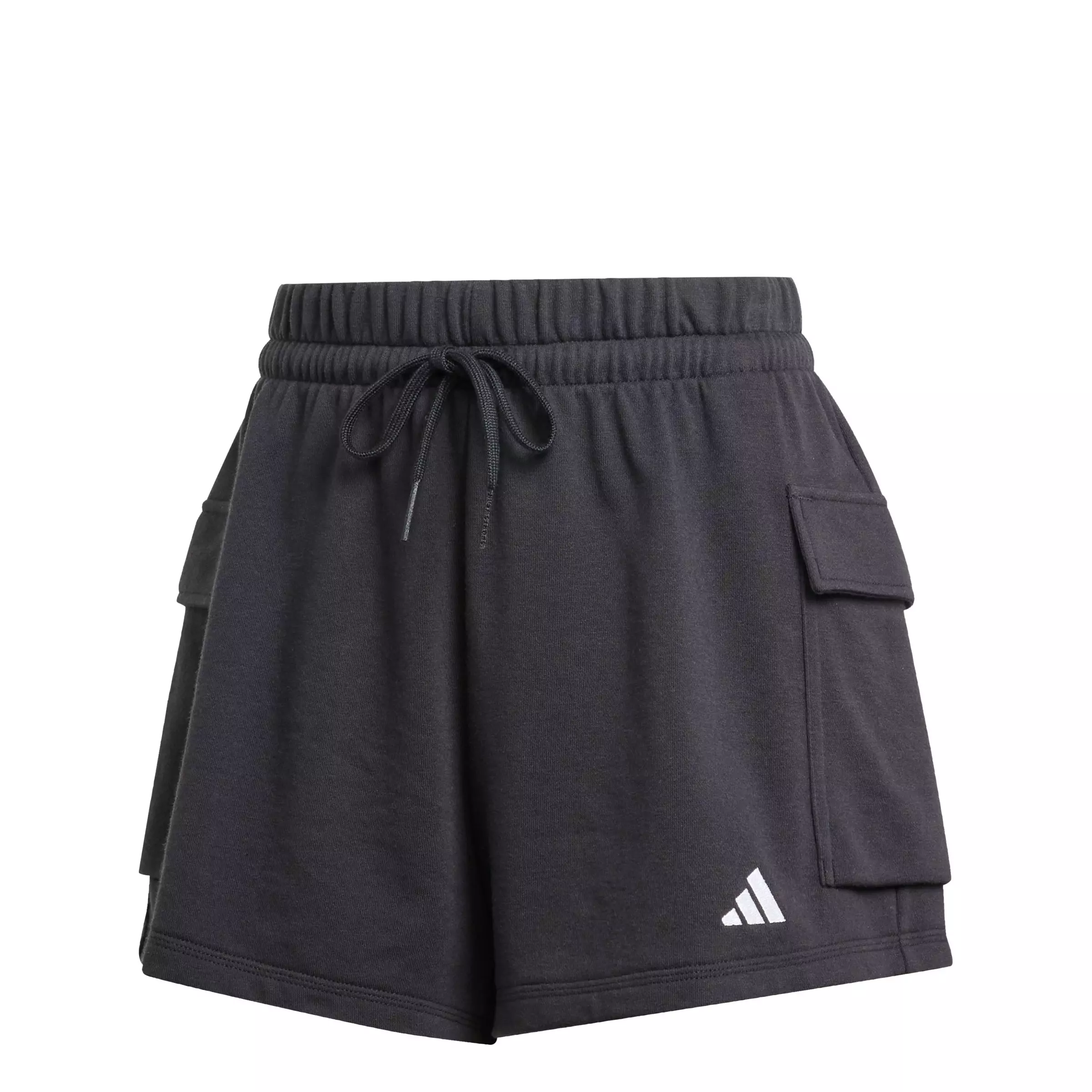 adidas Women's Essentials Small Logo French Terry Cargo Shorts-Black - BLACK