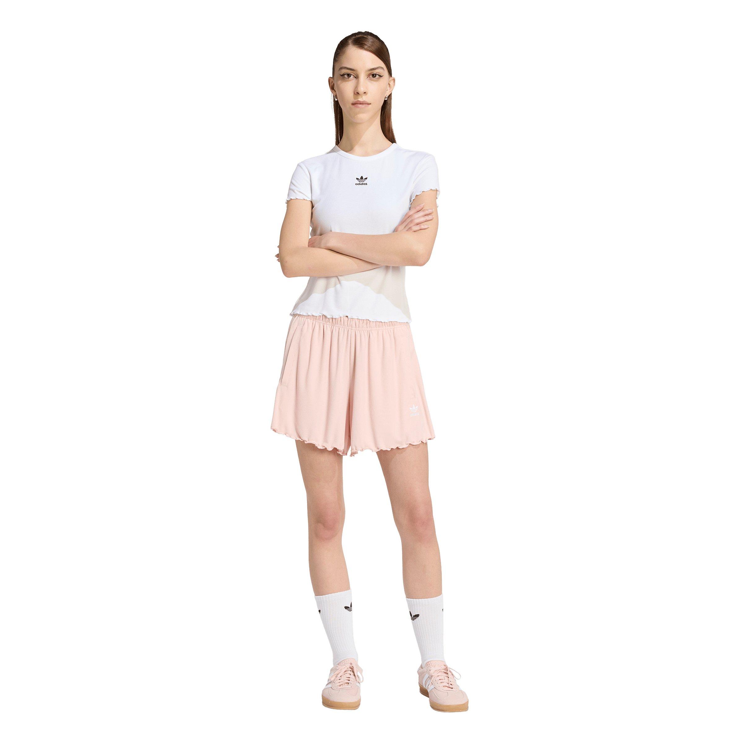 adidas Originals Women's Essentials Scalloped Edge Shorts-Pink - PINK Thumbnail View 5