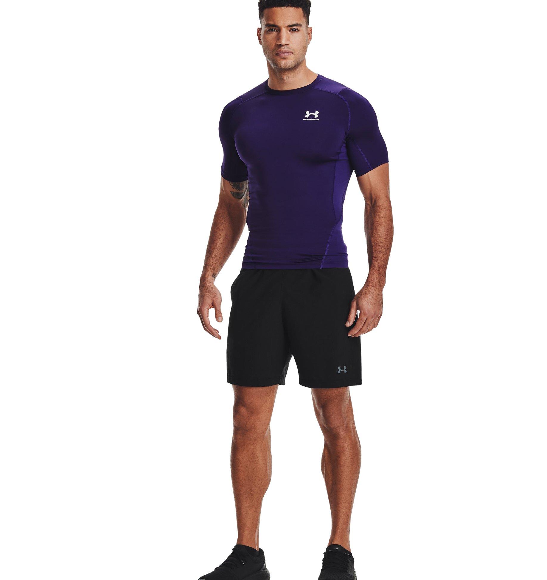 Under Armour Men's HeatGear Armour Short Sleeve Shirt - PURPLE Thumbnail View 3