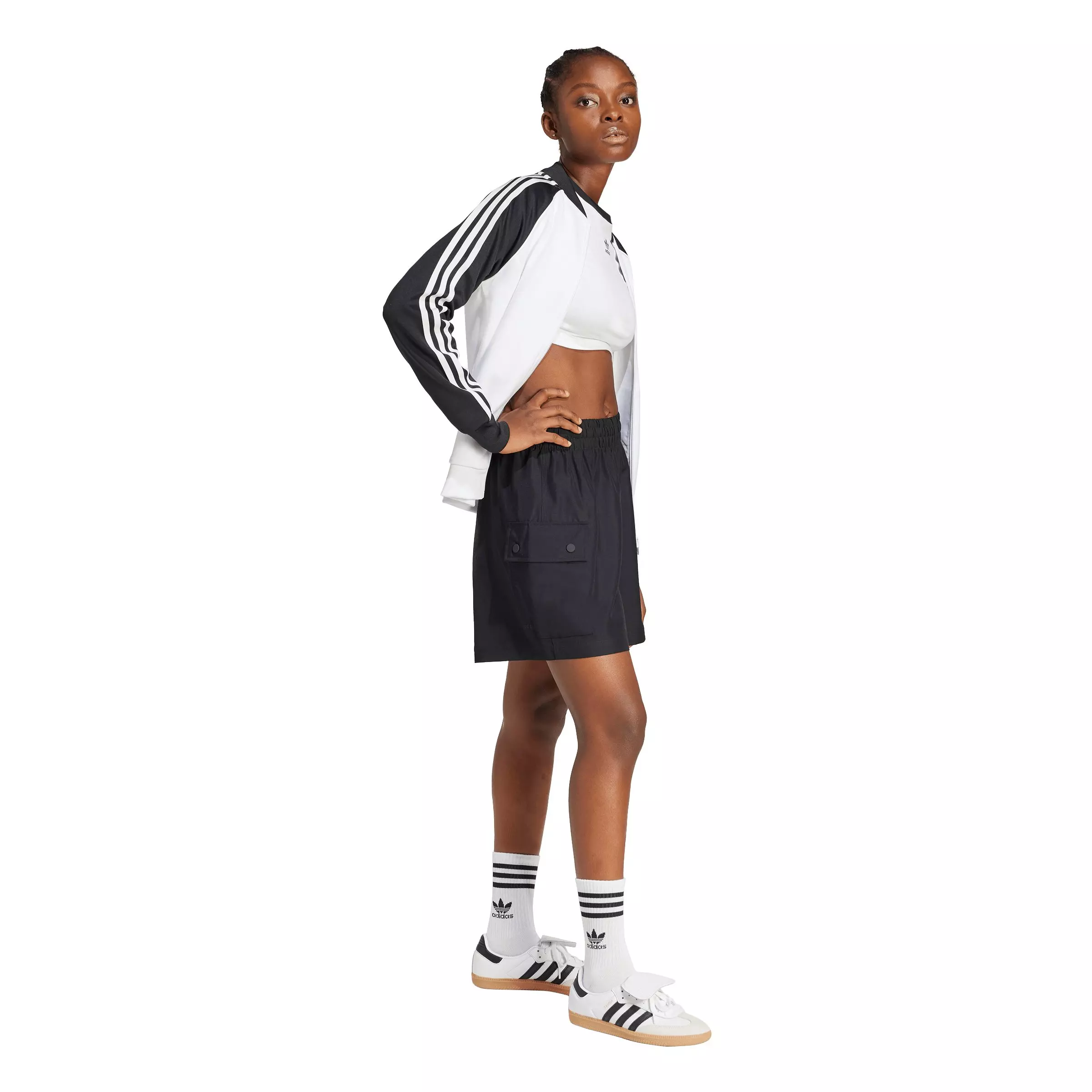 adidas Originals Women's Essentials Woven High-Waist Cargo Shorts-Black - BLACK