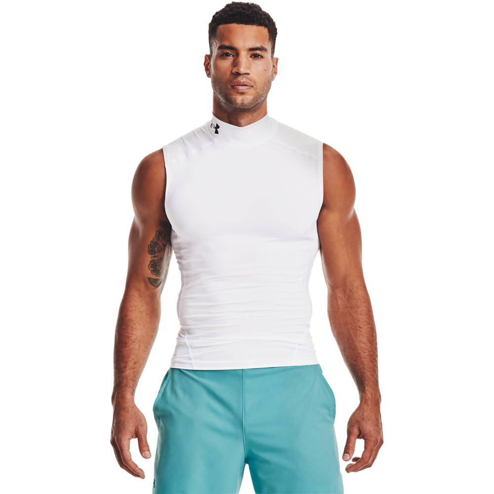Under Armour Men's HeatGear Armour Mock Sleeveless Shirt - WHITE Thumbnail View 1