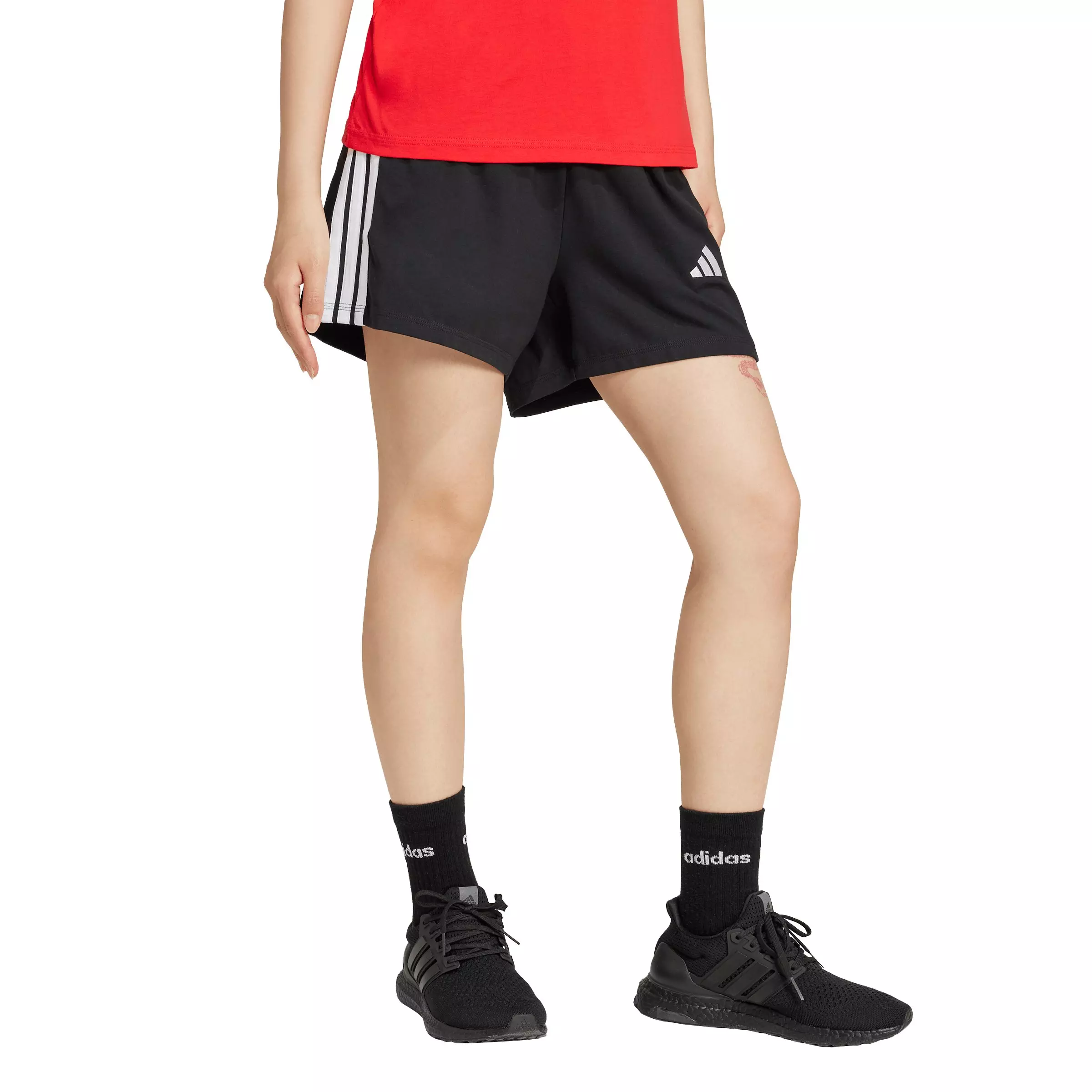 adidas Women's Essentials 3-Stripes Cotton Shorts-Black - BLACK