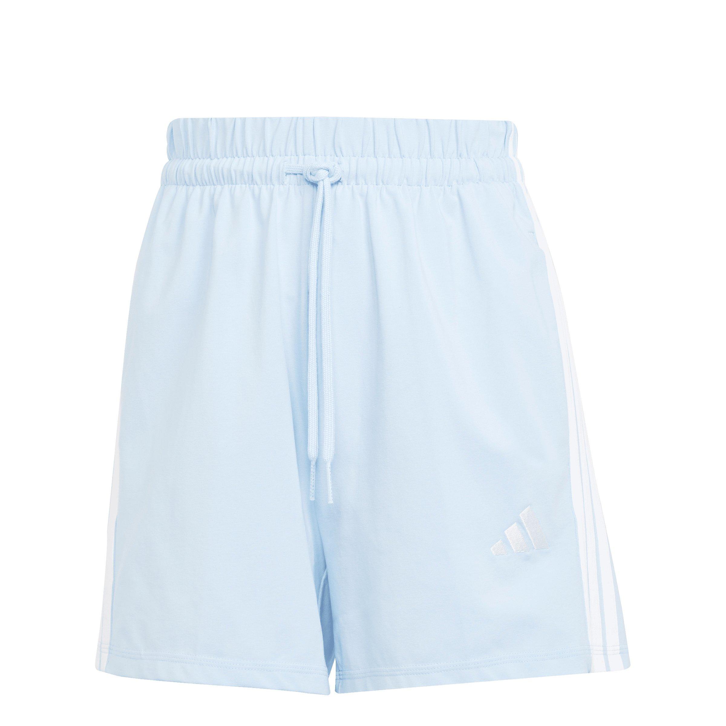 adidas Women's Essentials 3-Stripes Cotton Shorts - Lt Blue/White - LT BLUE/WHITE Thumbnail View 6