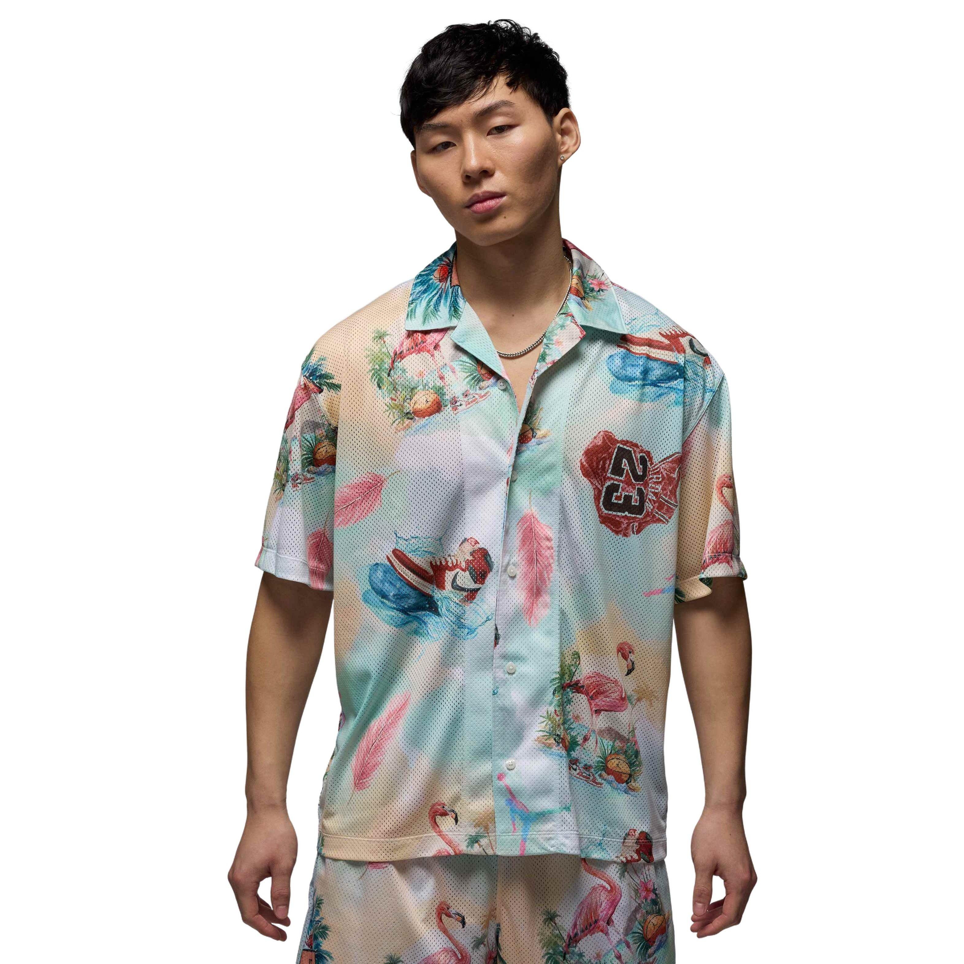 Jordan Men's Essentials Printed Camp Top -White/Blue - WHITE/BLUE Thumbnail View 1