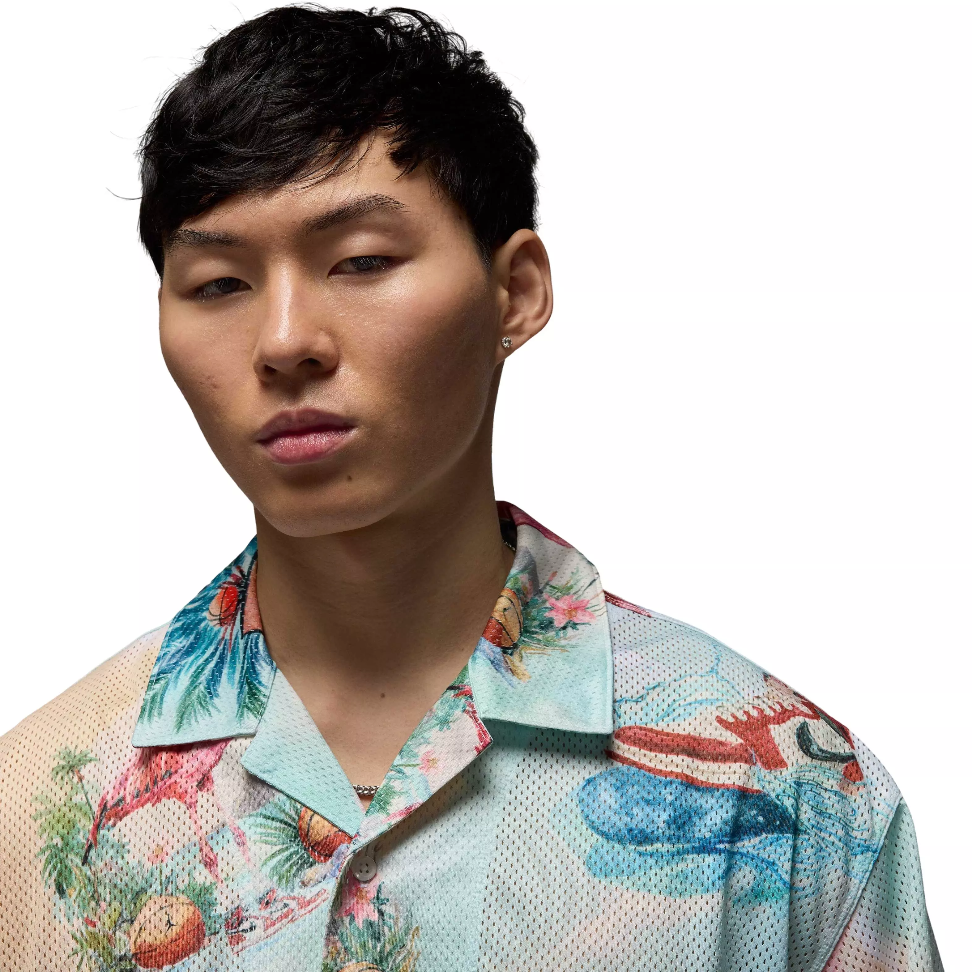 Jordan Men's Essentials Printed Camp Top -White/Blue - WHITE/BLUE