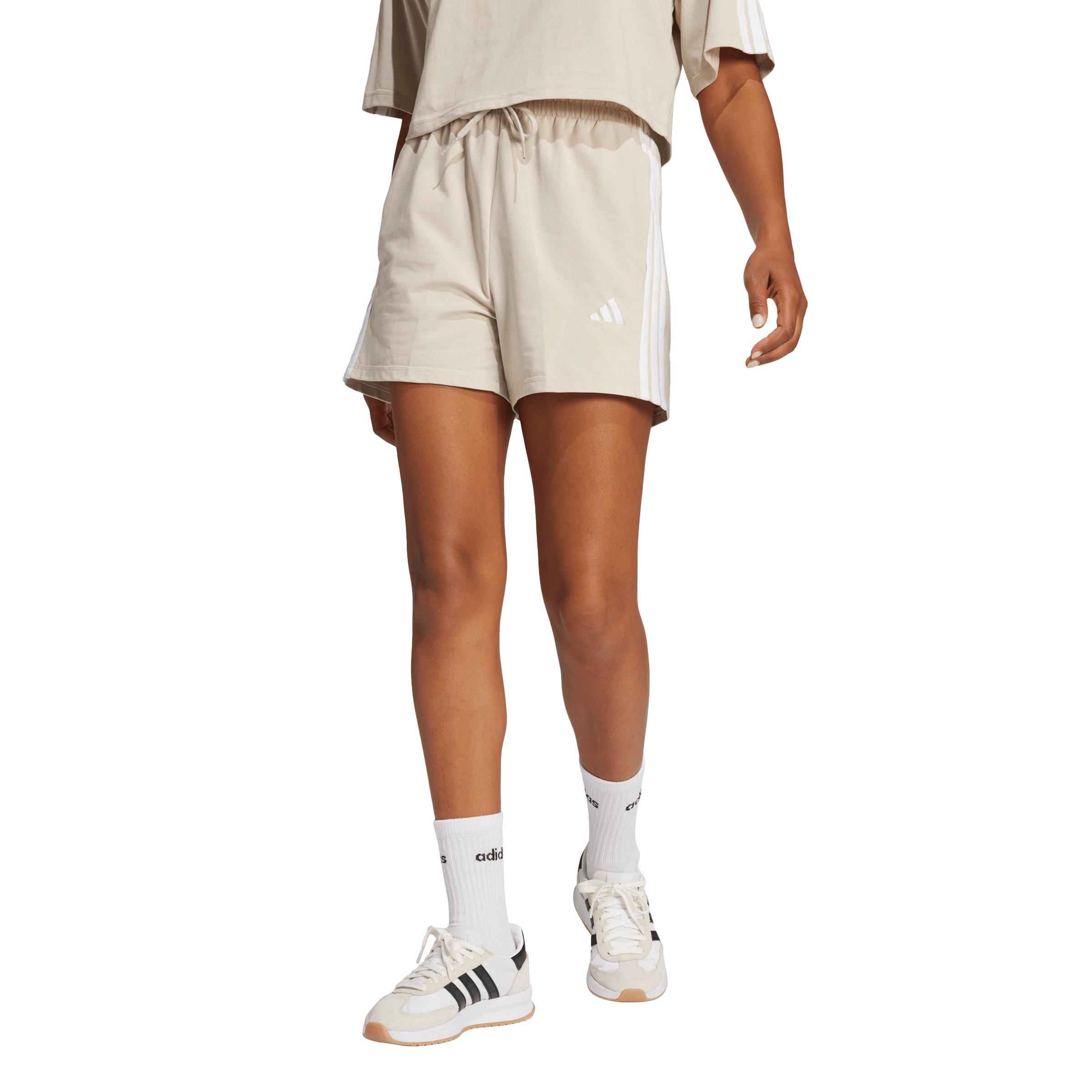 adidas Women's Essentials 3-Stripes Cotton Shorts-Beige - BEIGE Thumbnail View 1