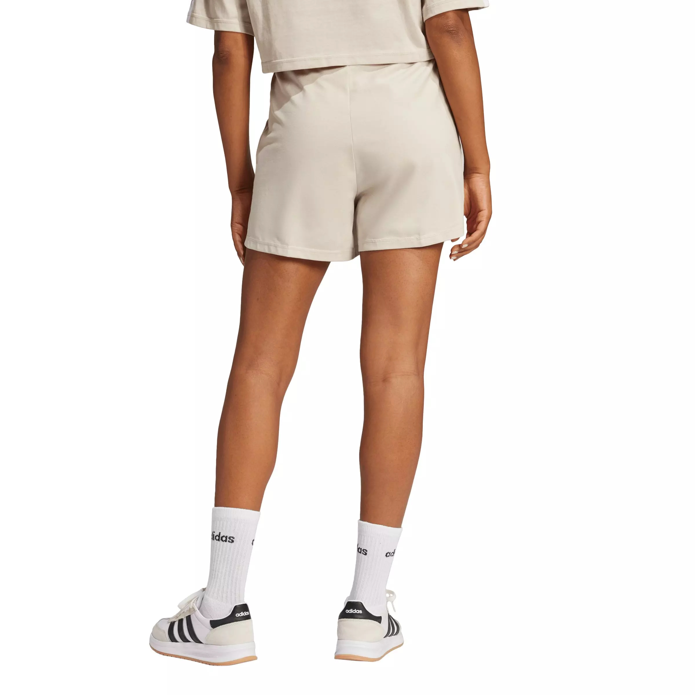 adidas Women's Essentials 3-Stripes Cotton Shorts-Beige - BEIGE
