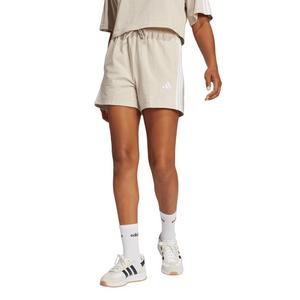 adidas Women's Essentials 3-Stripes Cotton Shorts-Beige