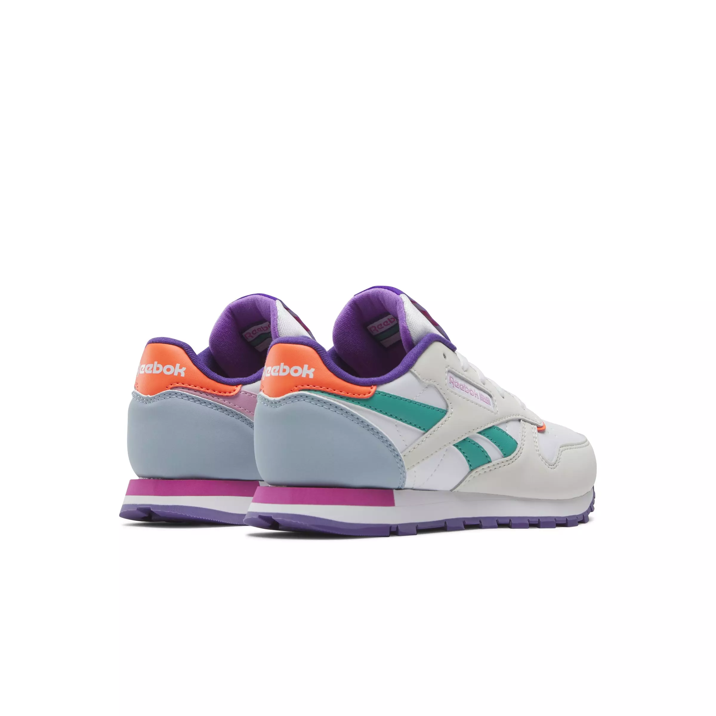 Reebok Classic Leather "Barely Grey/Dynamic Purple/Bold Pink" Preschool Girls' Shoe - GREY/PURPLE/PINK
