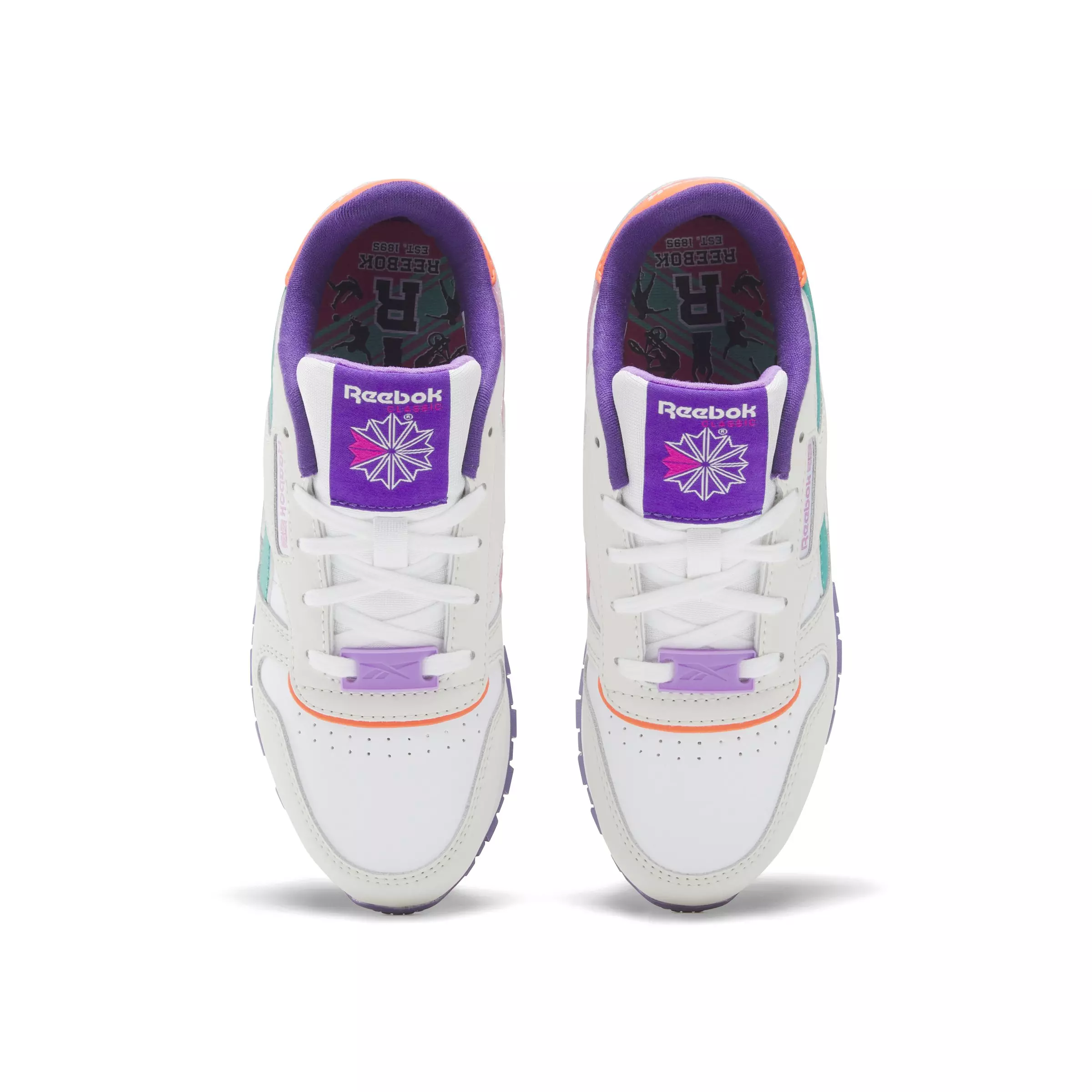 Reebok Classic Leather "Barely Grey/Dynamic Purple/Bold Pink" Preschool Girls' Shoe - GREY/PURPLE/PINK