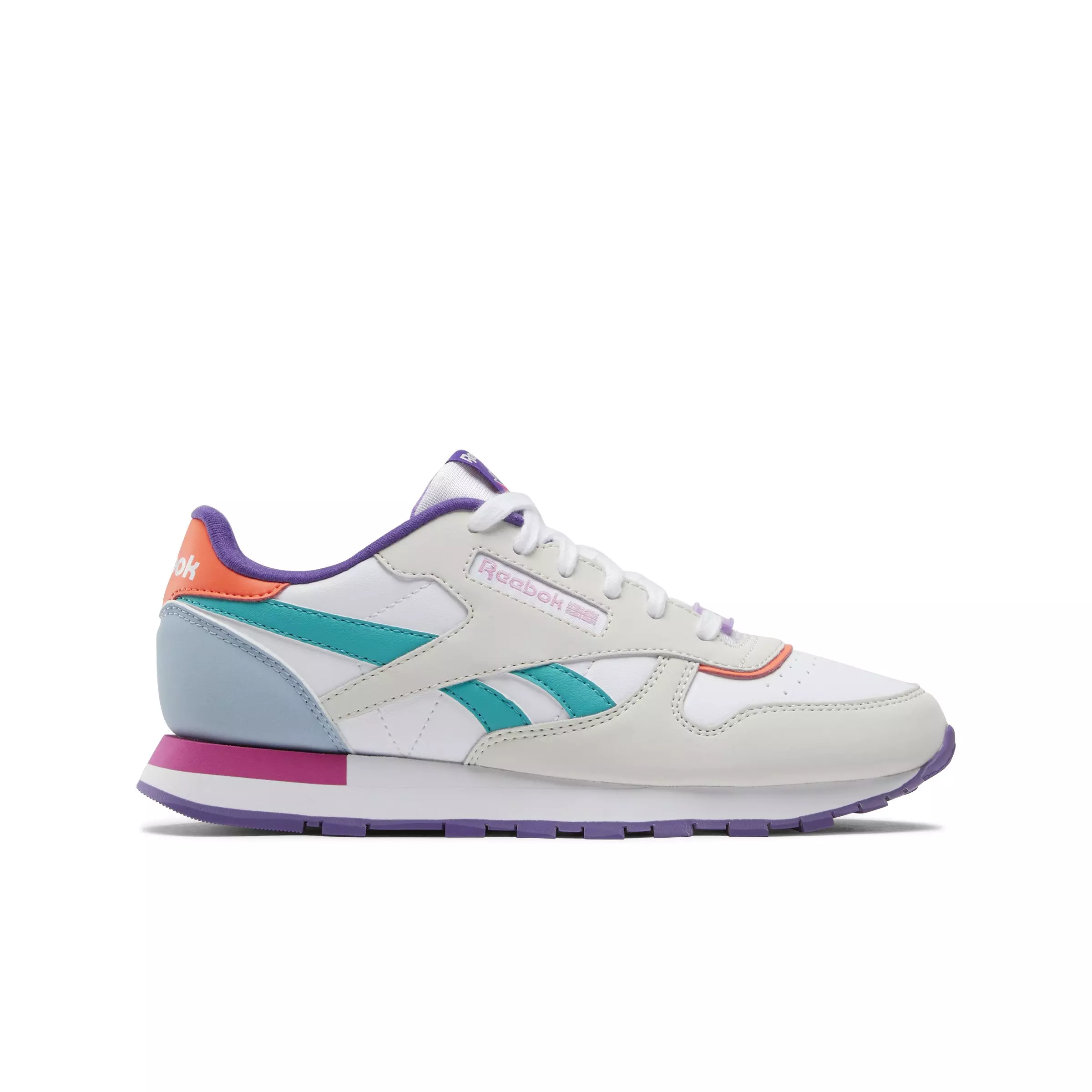 Reebok Classic Leather "Barely Grey/Dynamic Purple/Bold Pink" Grade School Girls' Shoe - GREY/PURPLE/PINK