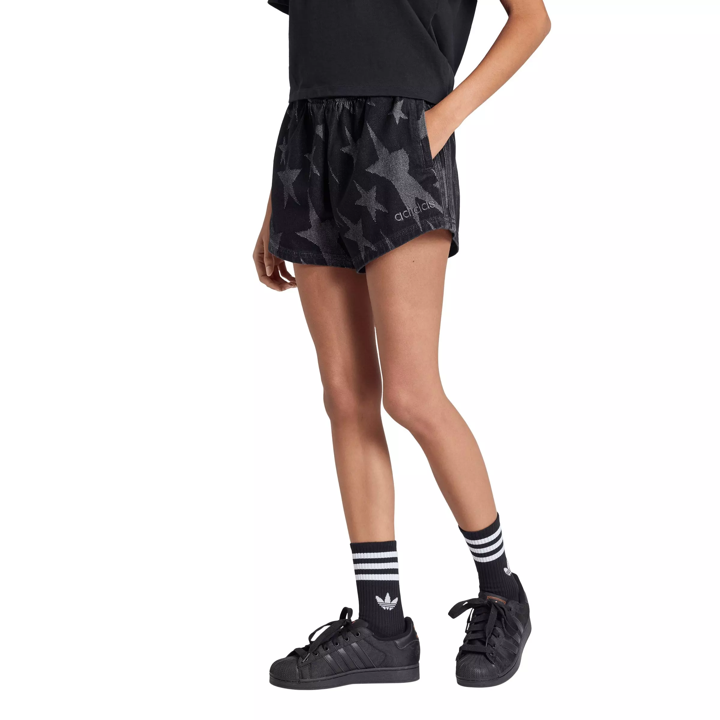 adidas Originals Women's Denim Graphic Shorts - Black - BLACK