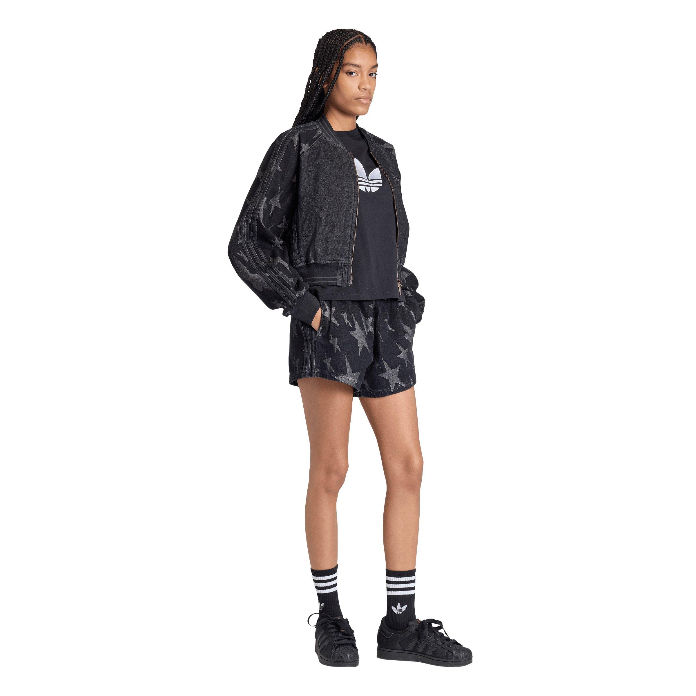 adidas Originals Women's Denim Graphic Shorts - Black - BLACK Thumbnail View 5