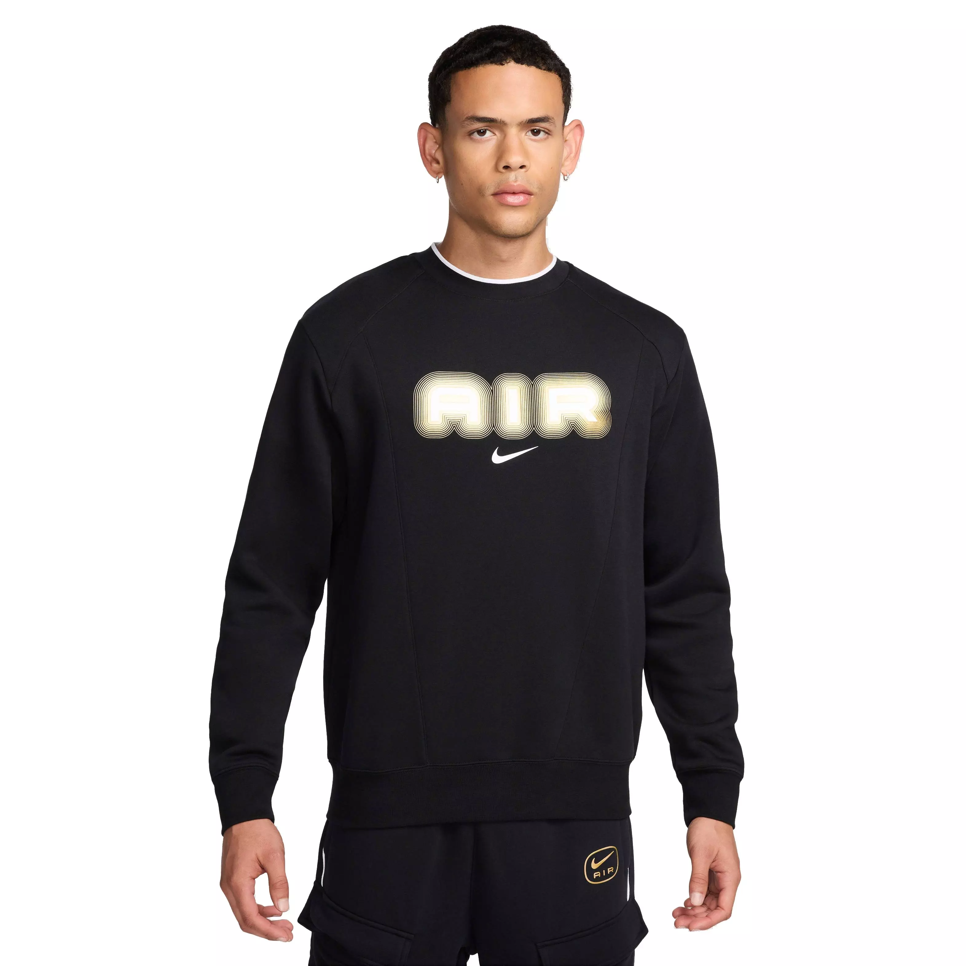 Nike Men's Air Fleece Crew-Neck Sweatshirt - Black - BLACK