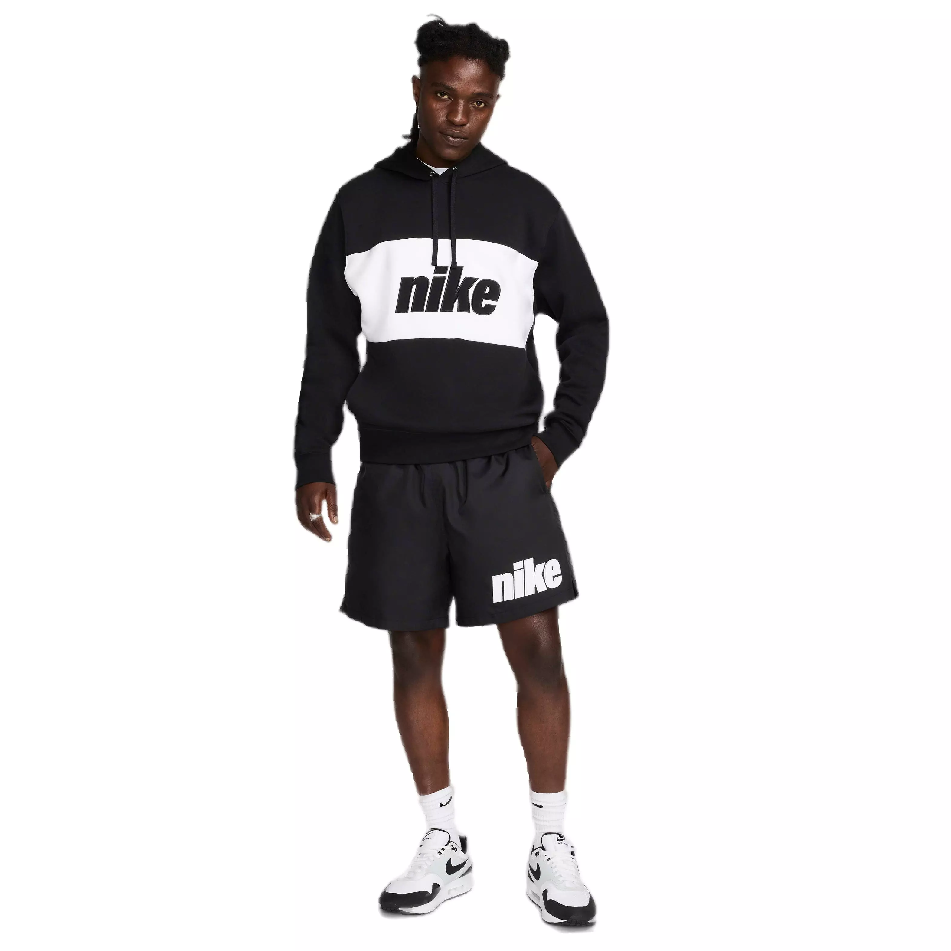 Nike Men's Sportswear Colorblock 2.0 Pullover Hoodie - BLACK/WHITE