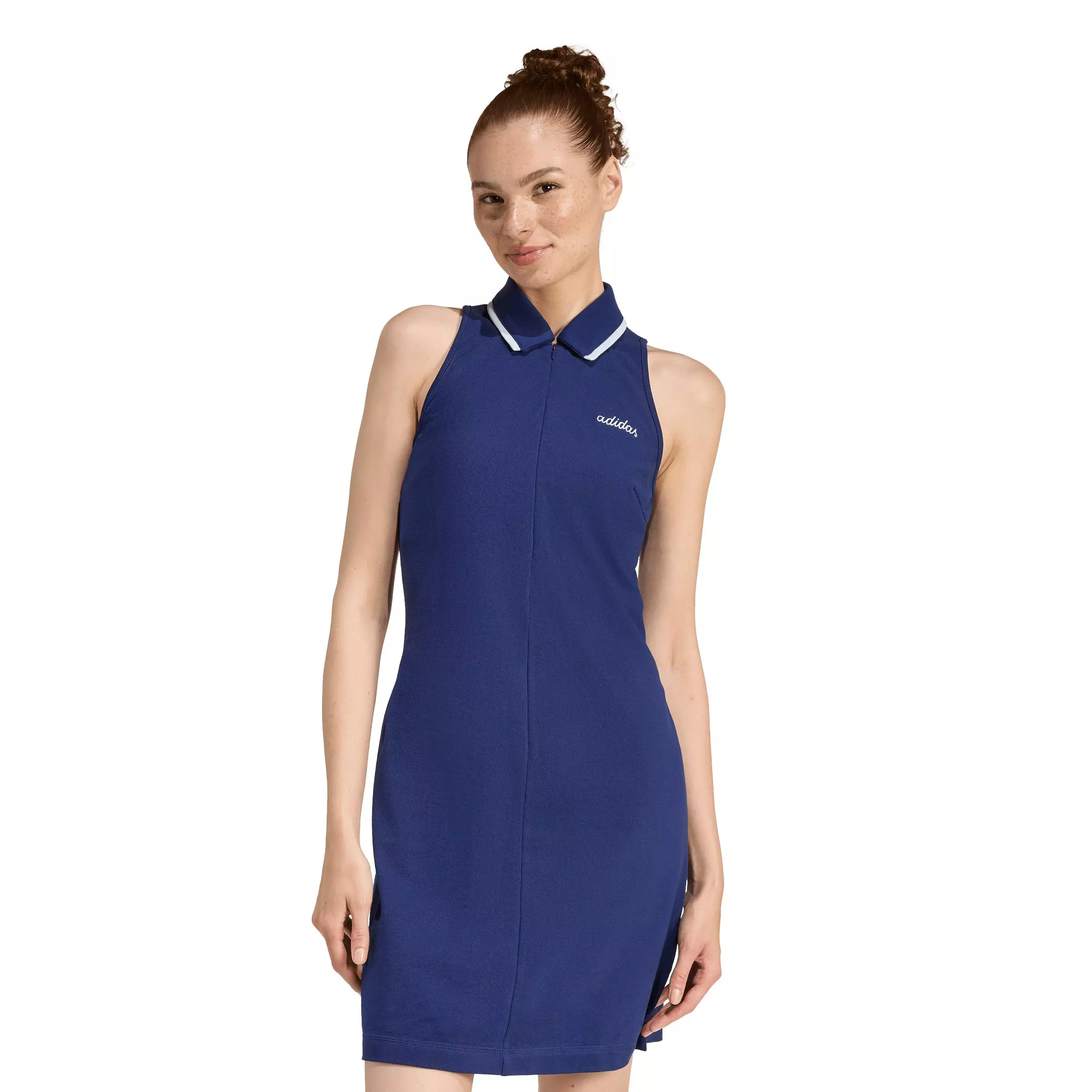 adidas Women's Seasonal Essentials Colorpop Dress with Embroidered Graphic - Dk Blue - DK BLUE