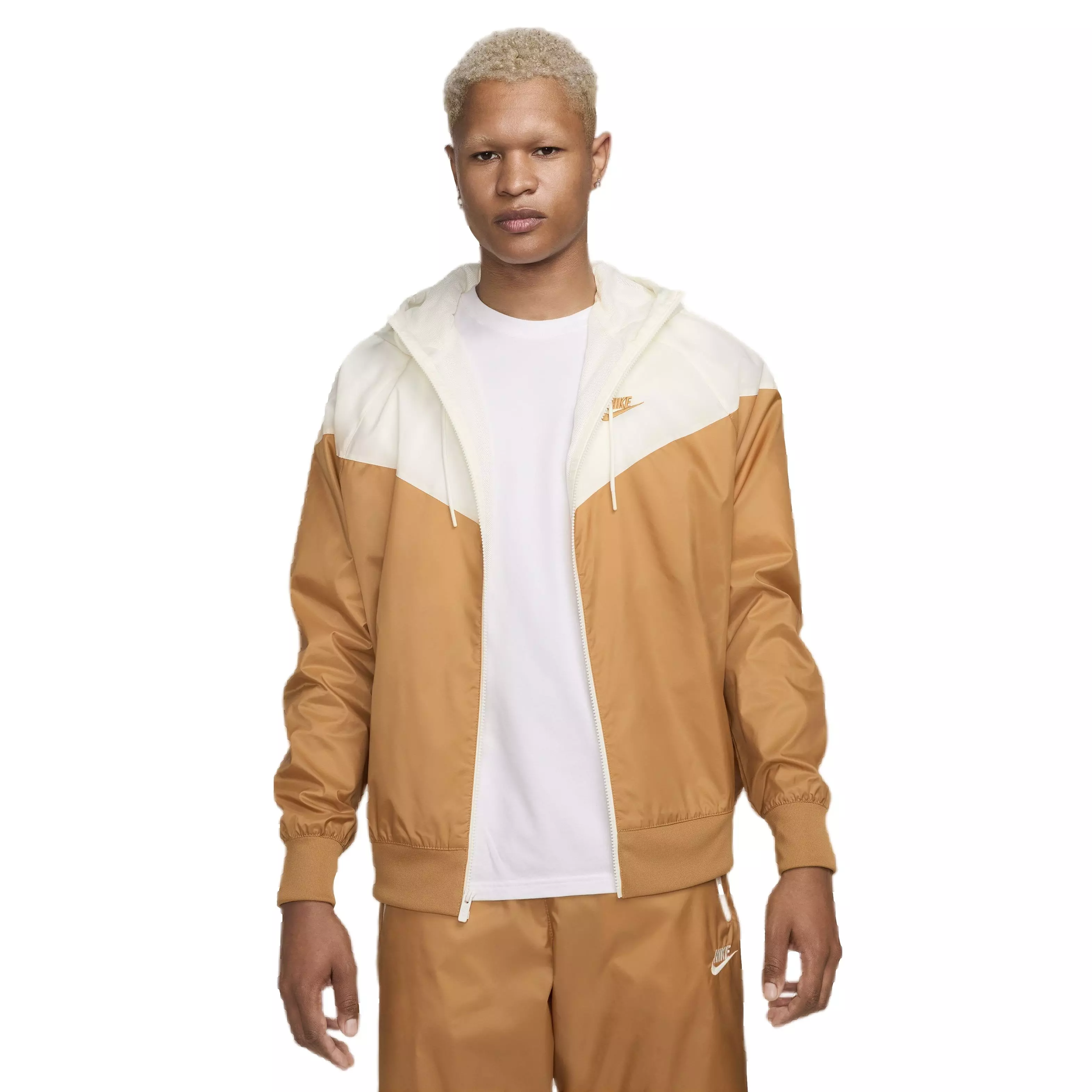 Nike Men's Sportswear Windrunner Hooded Jacket - BROWN/WHITE