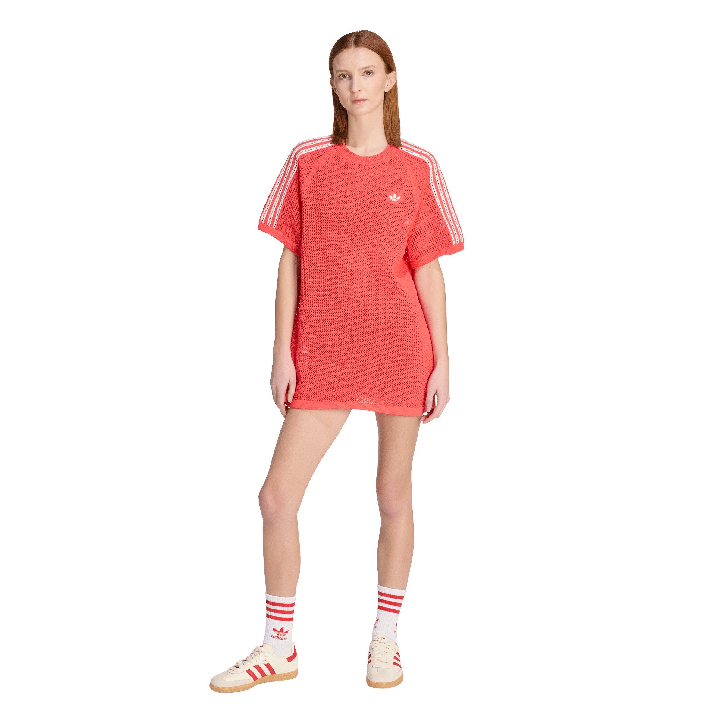 adidas Originals Women's Knitted Crochet Dress - Red - RED Thumbnail View 1