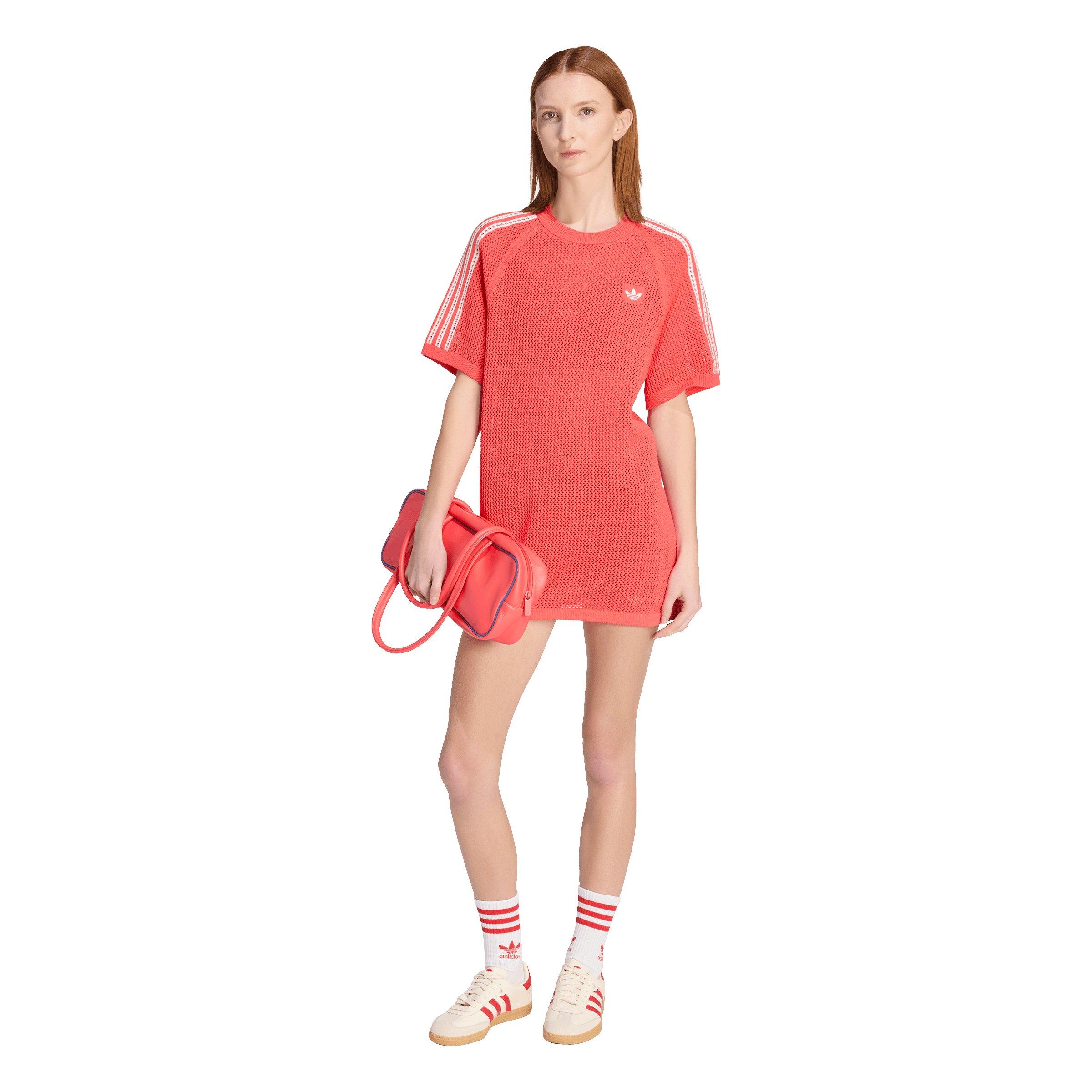 adidas Originals Women's Knitted Crochet Dress - Red - RED Thumbnail View 5