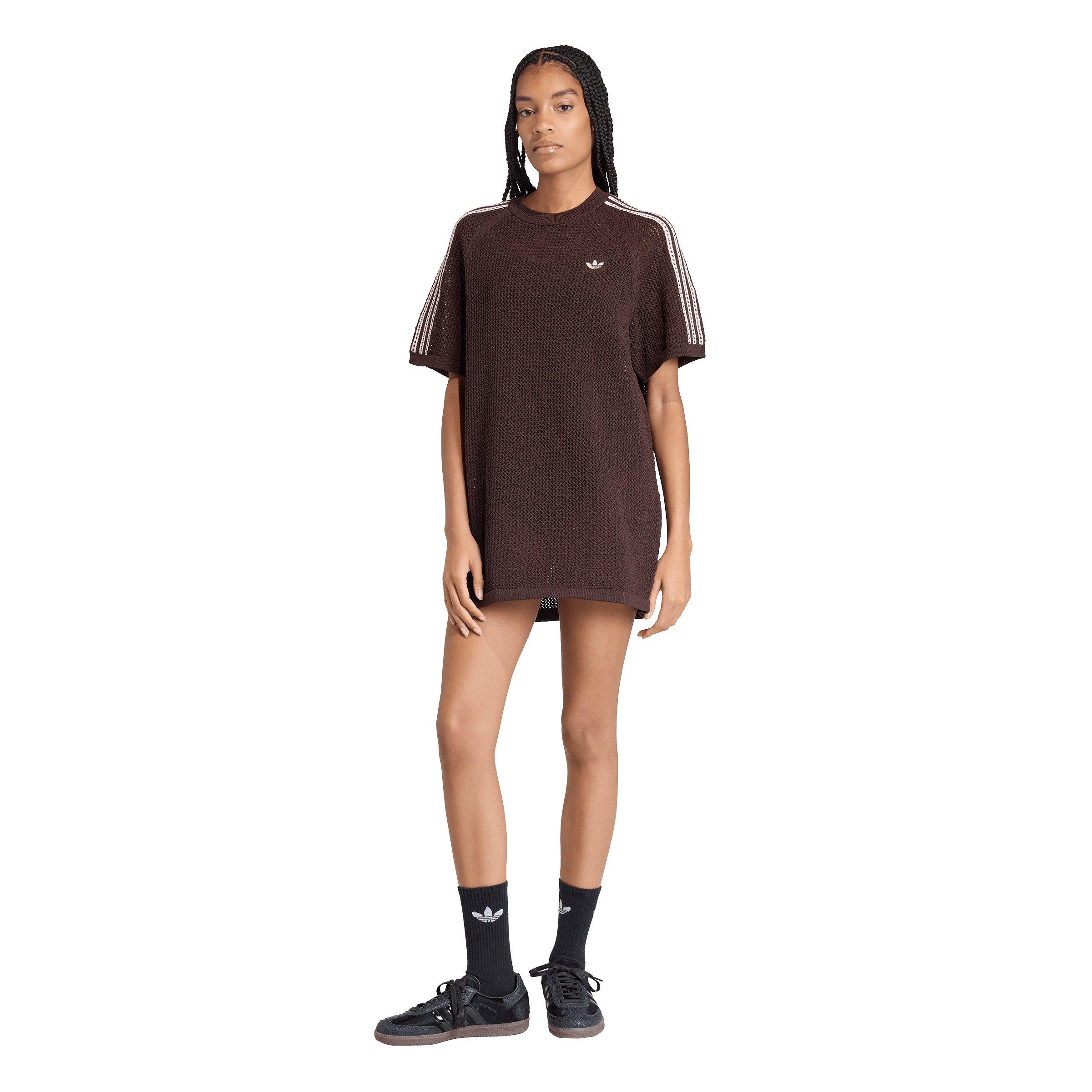 adidas Originals Women's Knitted Crochet Dress -Brown - BROWN Thumbnail View 1
