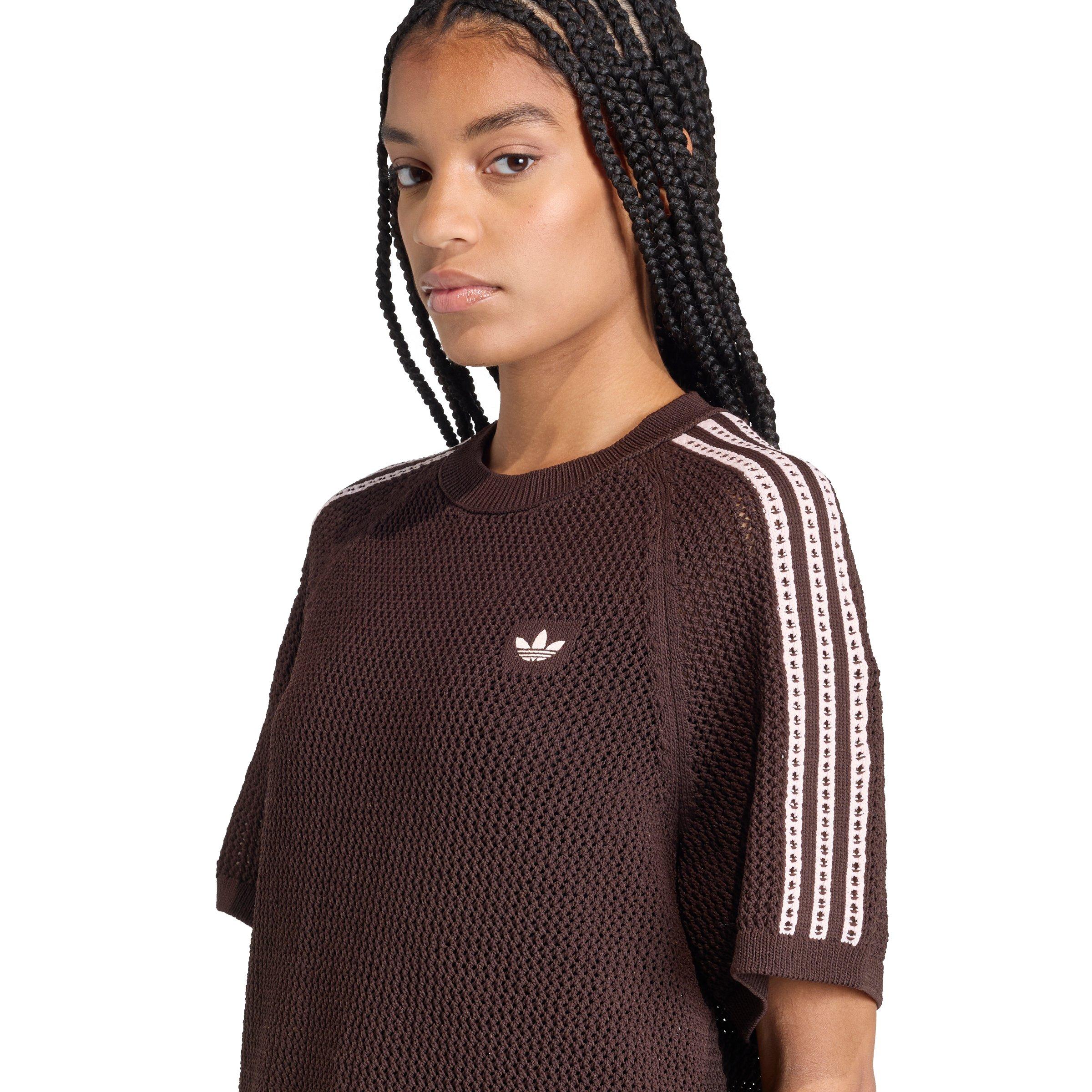 adidas Originals Women's Knitted Crochet Dress -Brown - BROWN Thumbnail View 3