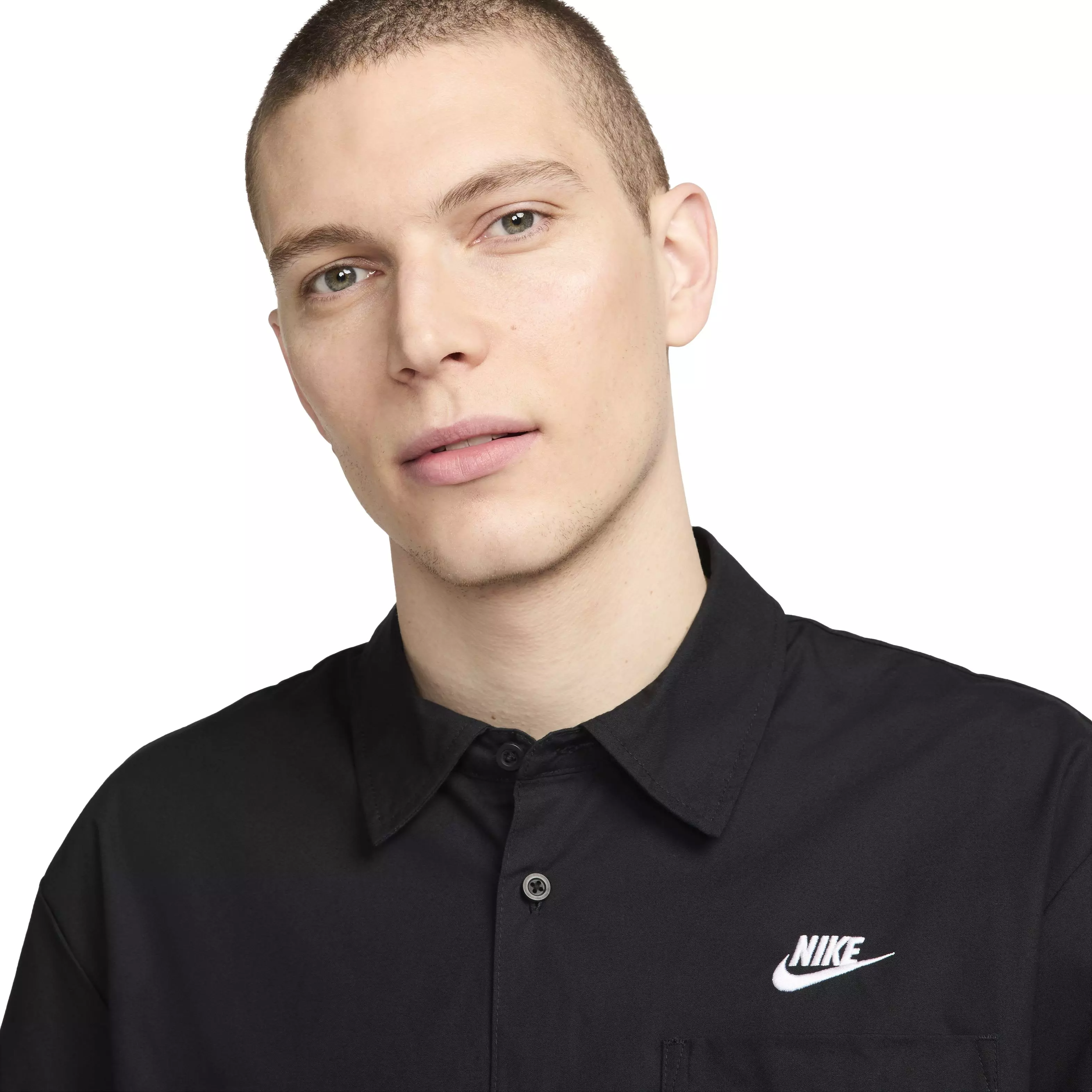 Nike Men's Club Short-Sleeve Oxford Button-Up Shirt - Black - BLACK
