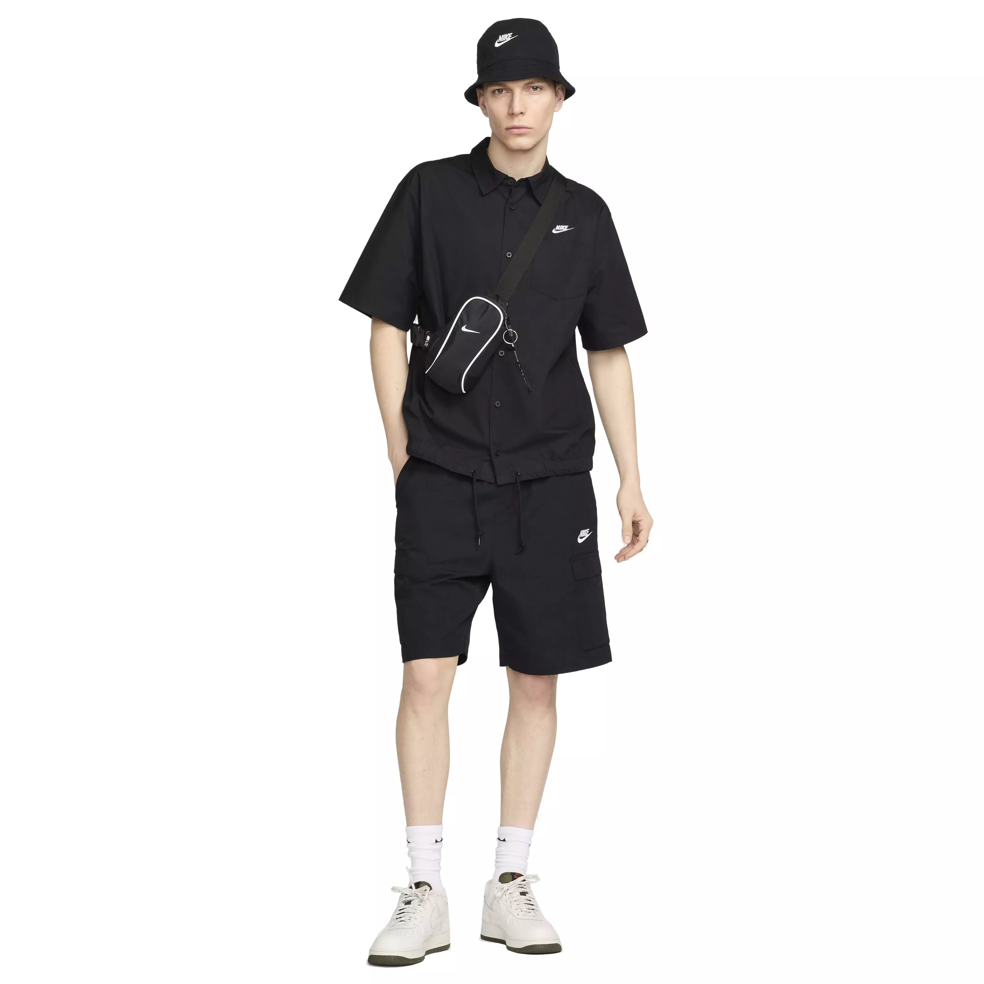 Nike Men's Club Short-Sleeve Oxford Button-Up Shirt - Black - BLACK