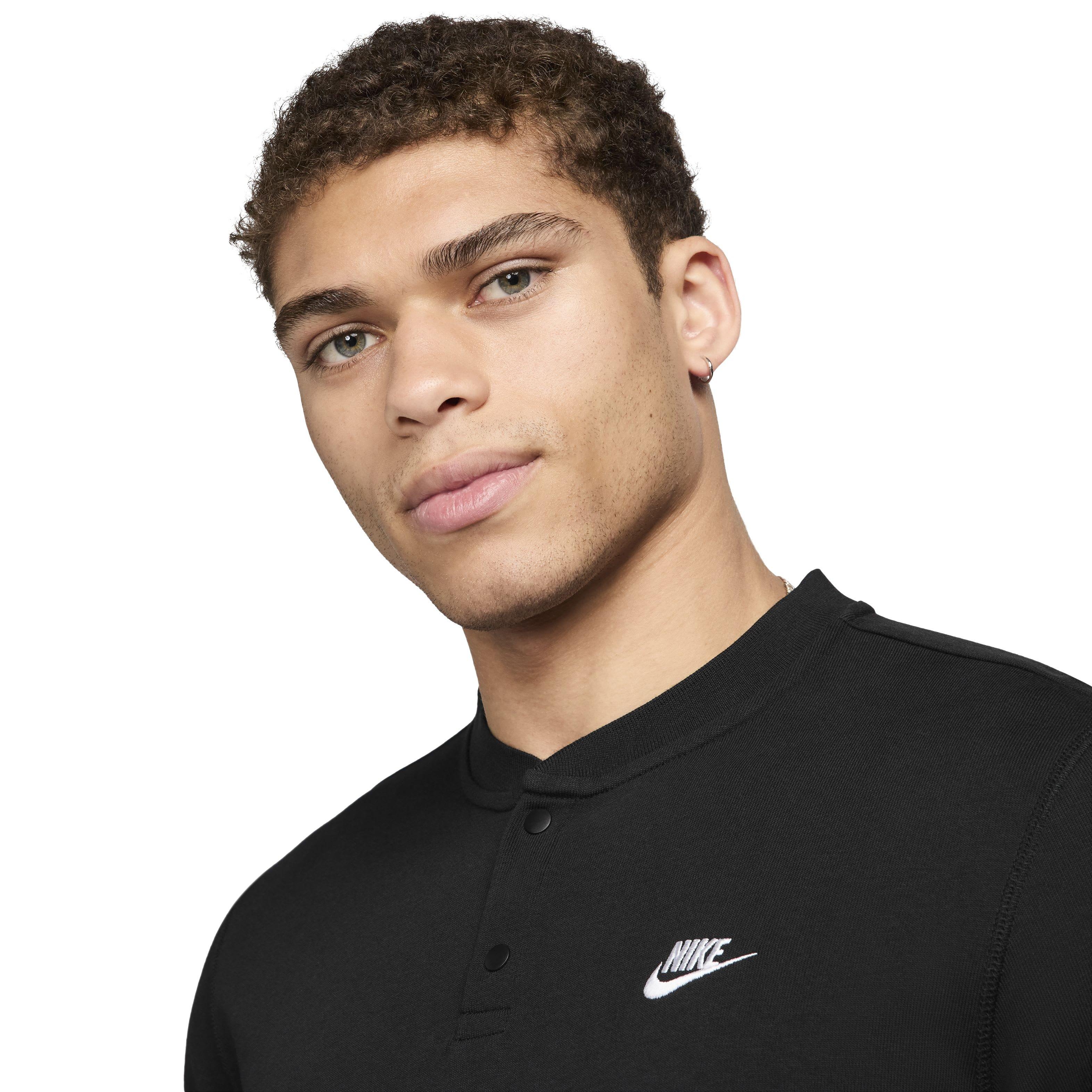 Nike Men's Club Long-Sleeve Henley Shirt - BLACK Thumbnail View 3