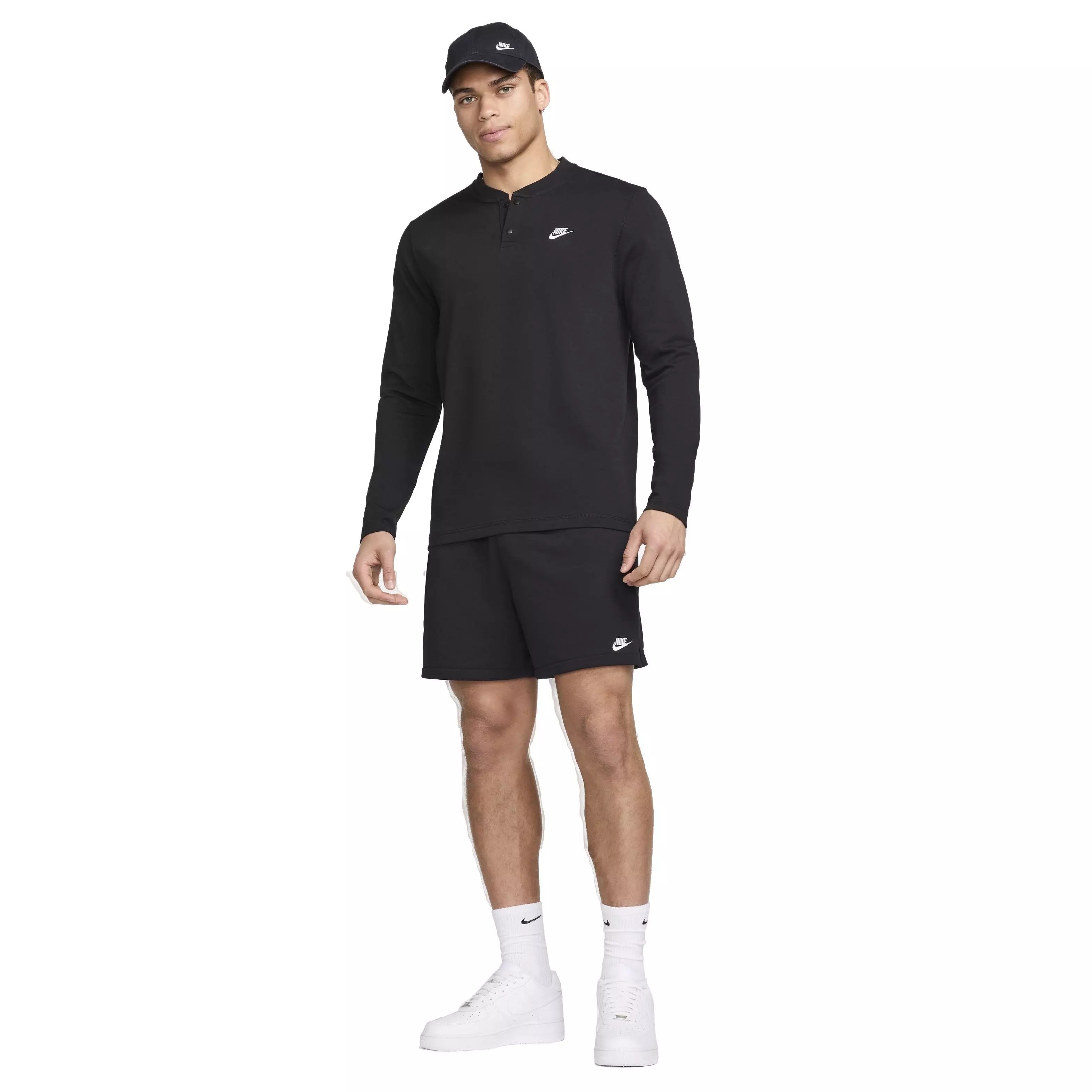 Nike Men's Club Long-Sleeve Henley Shirt - BLACK