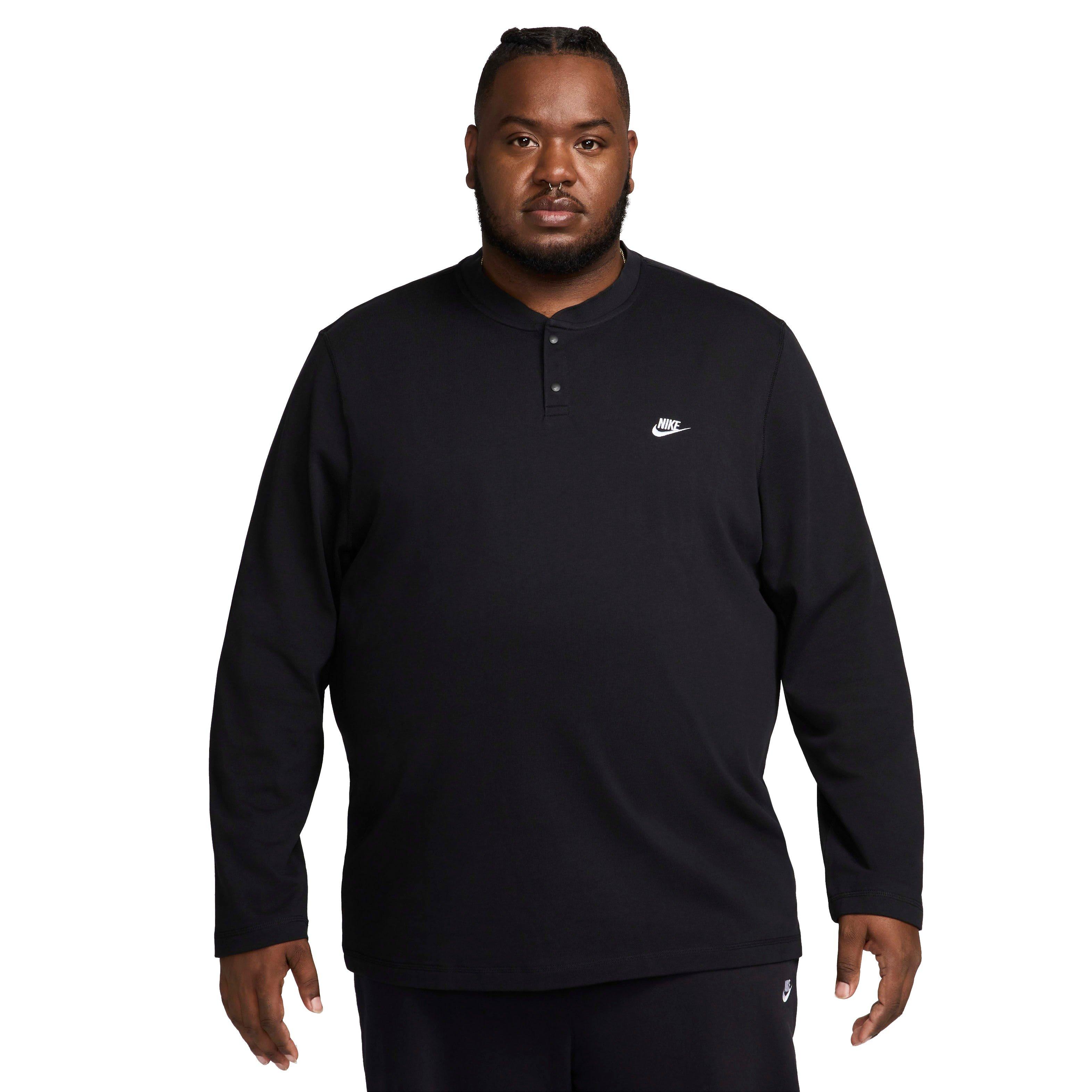 Nike Men's Club Long-Sleeve Henley Shirt - BLACK Thumbnail View 6