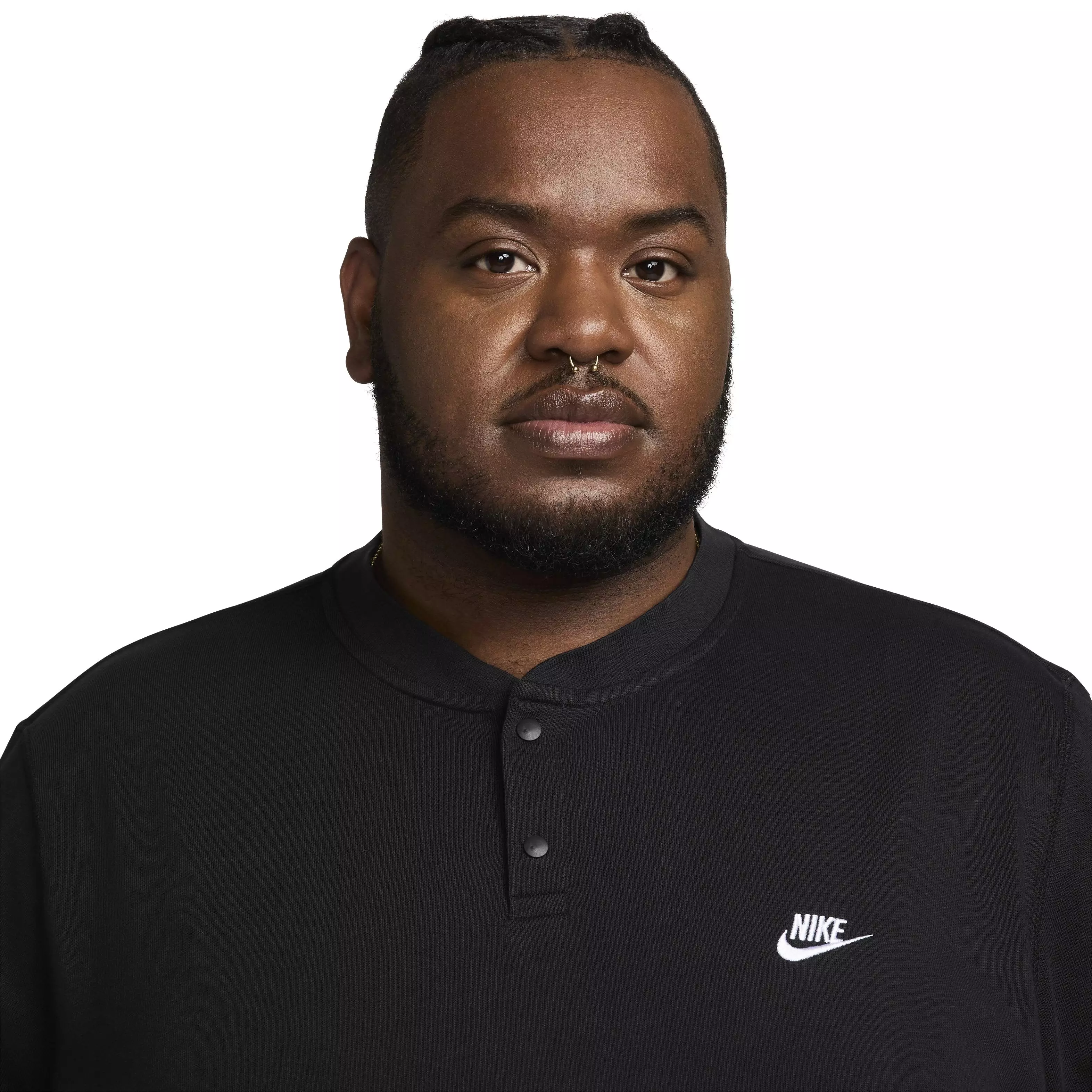 Nike Men's Club Long-Sleeve Henley Shirt - BLACK