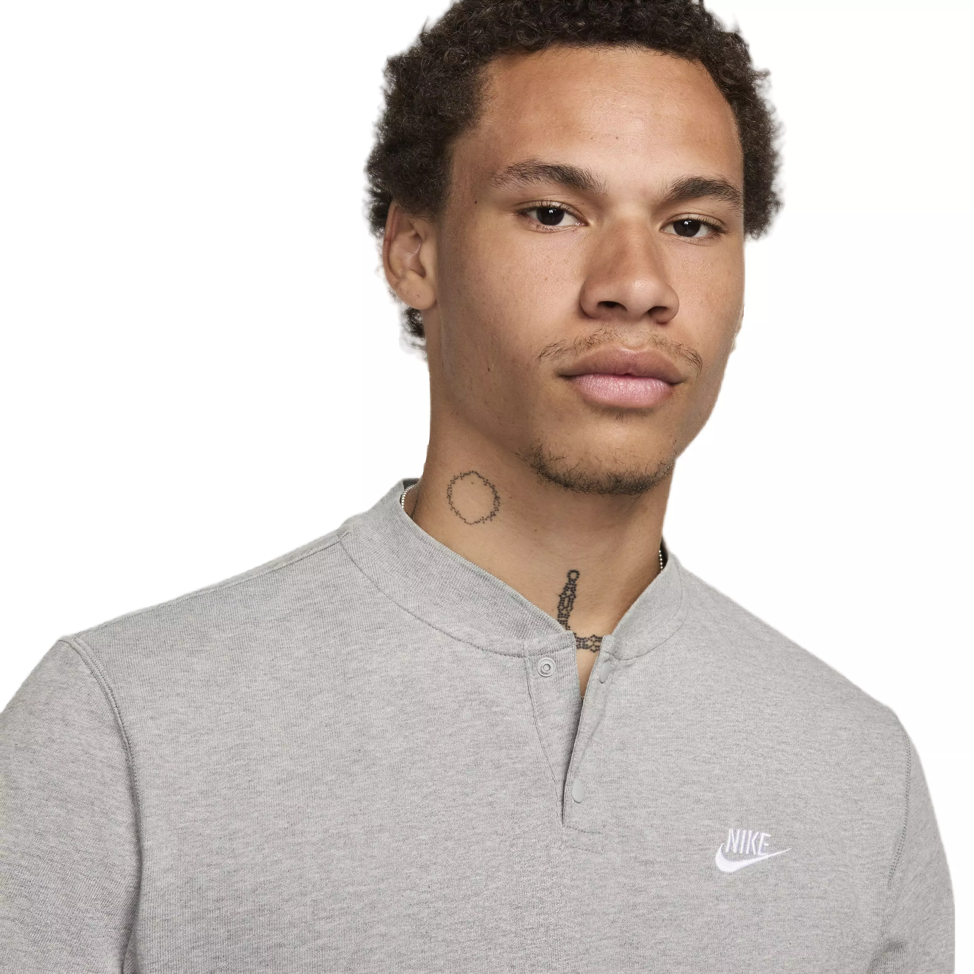 Nike Men's Club Long-Sleeve Henley Shirt - GREY