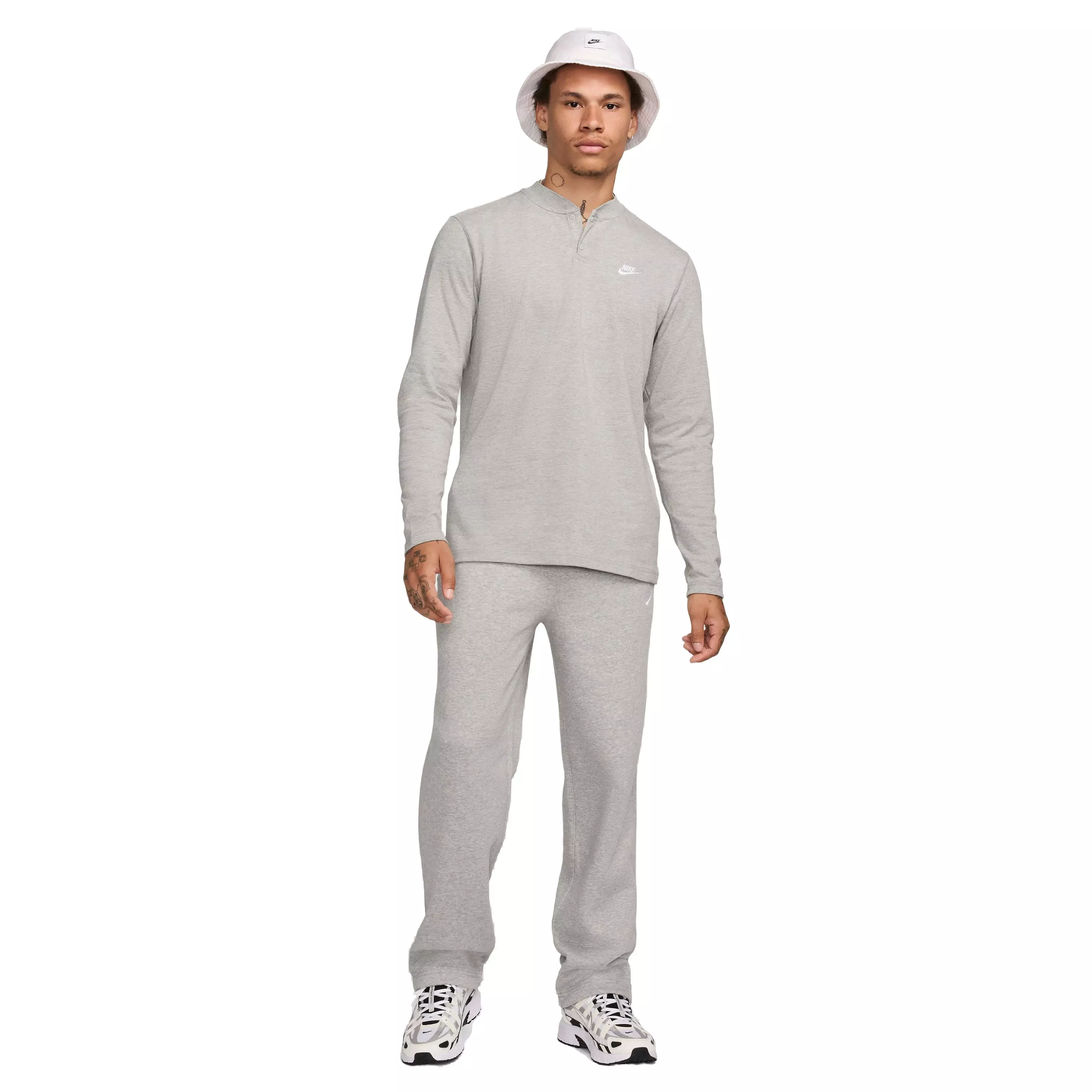 Nike Men's Club Long-Sleeve Henley Shirt - GREY