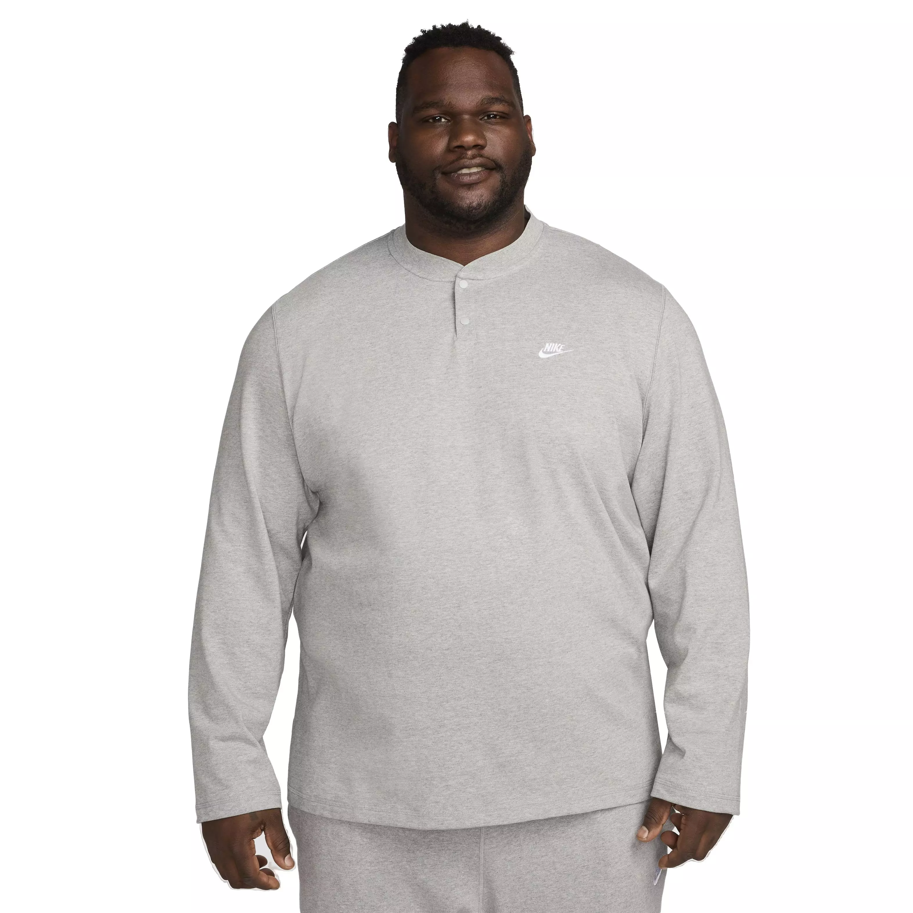 Nike Men's Club Long-Sleeve Henley Shirt - GREY
