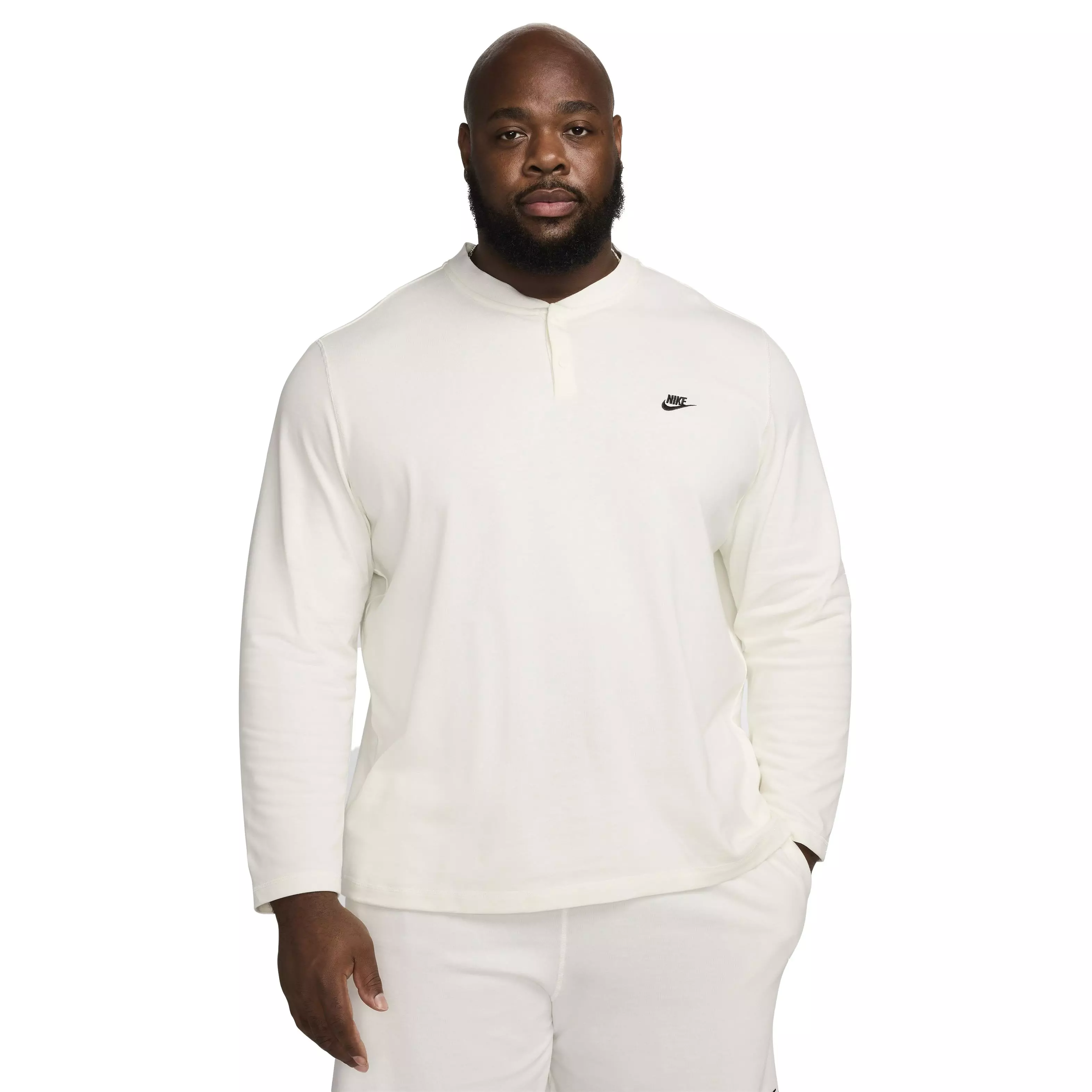 Nike Men's Club Long-Sleeve Henley Shirt - WHITE