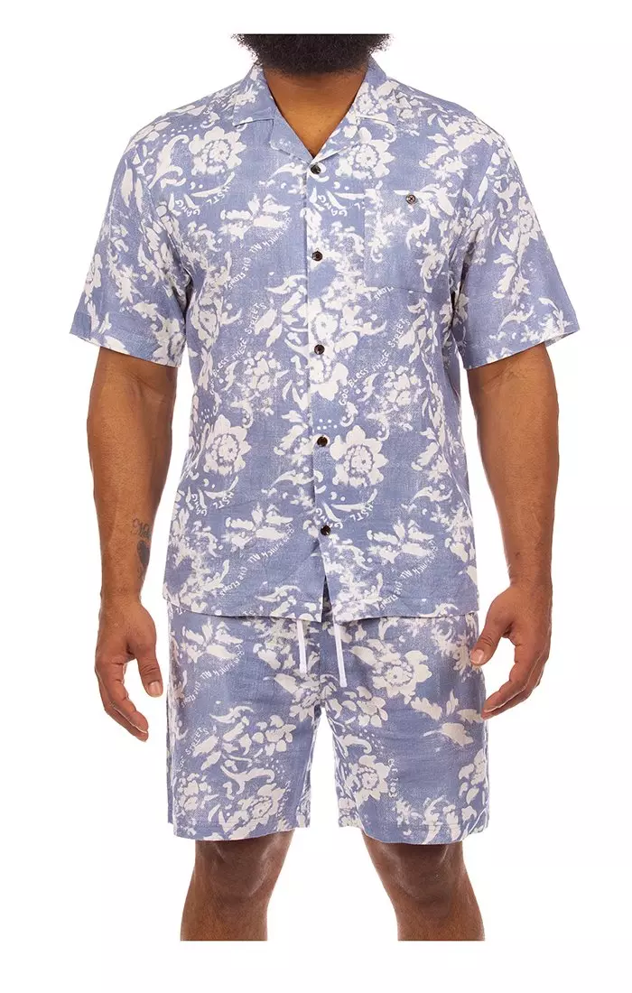 Hustle Gang Men's Hangin Vines Shirt - Blue - BLUE