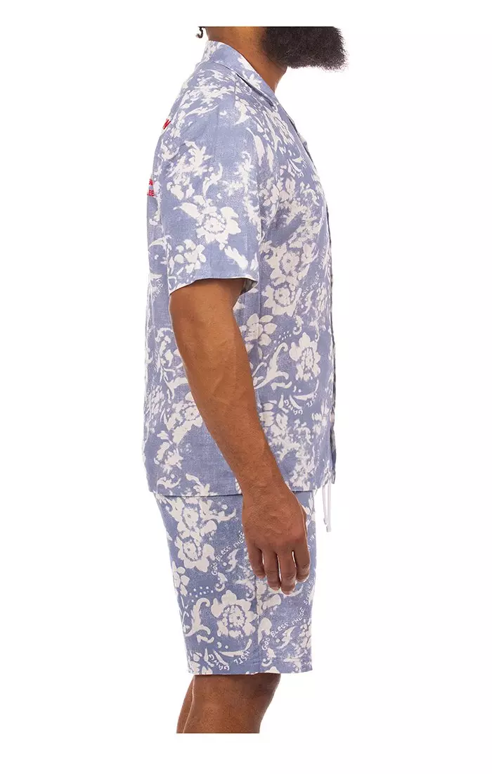 Hustle Gang Men's Hangin Vines Shirt - Blue - BLUE