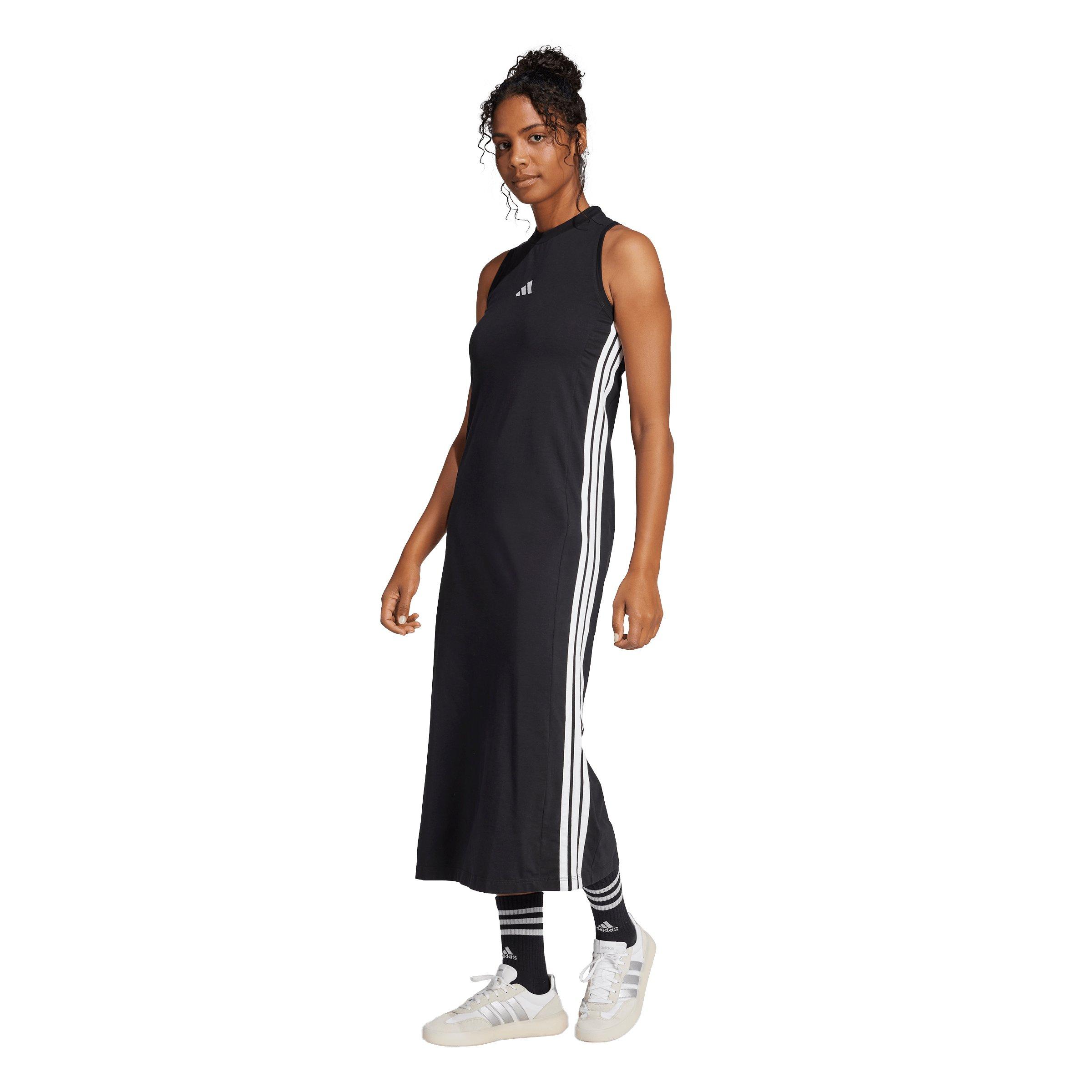adidas Women's Essentials 3-Stripes Long Racerback Dress - Black - BLACK Thumbnail View 1